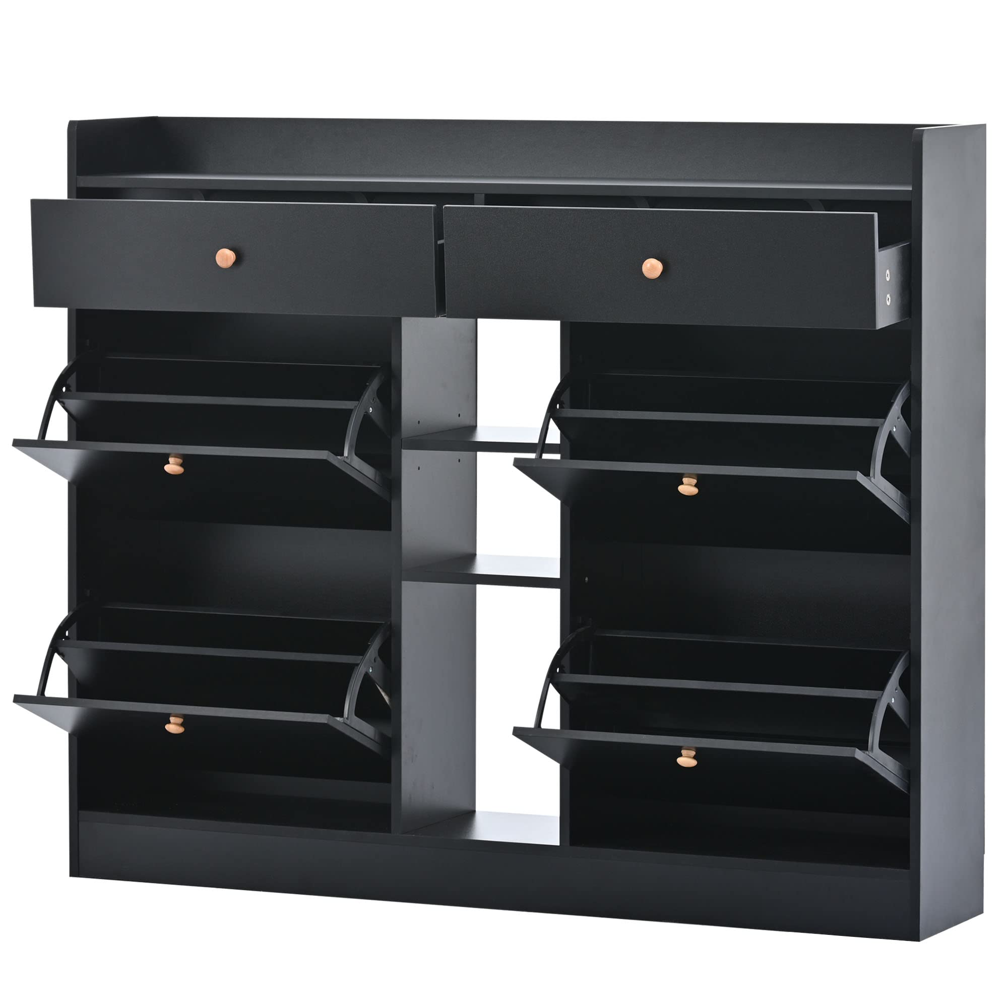 4-Tier Shoe Cabinet with Flip Drawers - Freestanding Shoe Storage Organizer for Entryway, Hallway & Closet - Space Saving Black Shoe Rack for Sneakers, Boots & Sandals - Perfect for Small Apartments & Mudrooms