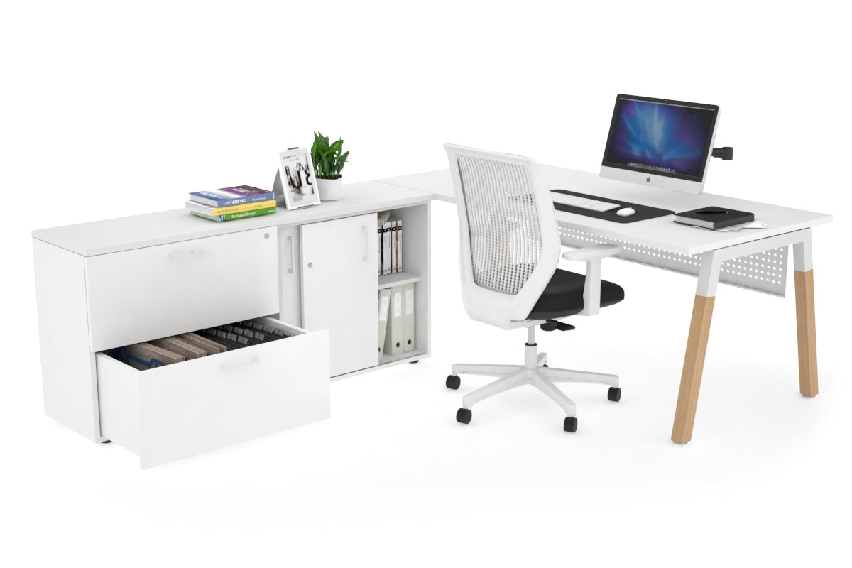 Premium Quadro A Legs Executive Desk with Wooden Legs & White Cross Beam - 1800L x 700W - Perfect for Home Office, Conference Rooms & Executive Workspaces