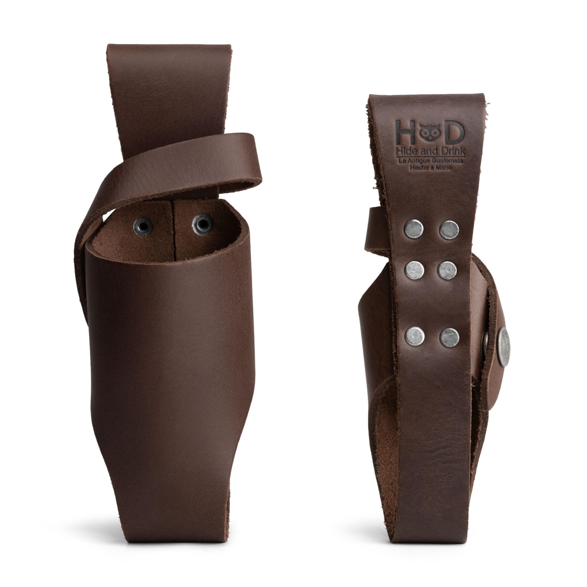 Premium Handmade Full Grain Leather Hot Sauce Holster Set (5oz & 2oz) - Compatible with Tobasco, Cholula, Sriracha - Durable Bottle Belt Sheath for Camping, BBQ, Hiking & Outdoor Cooking Accessories