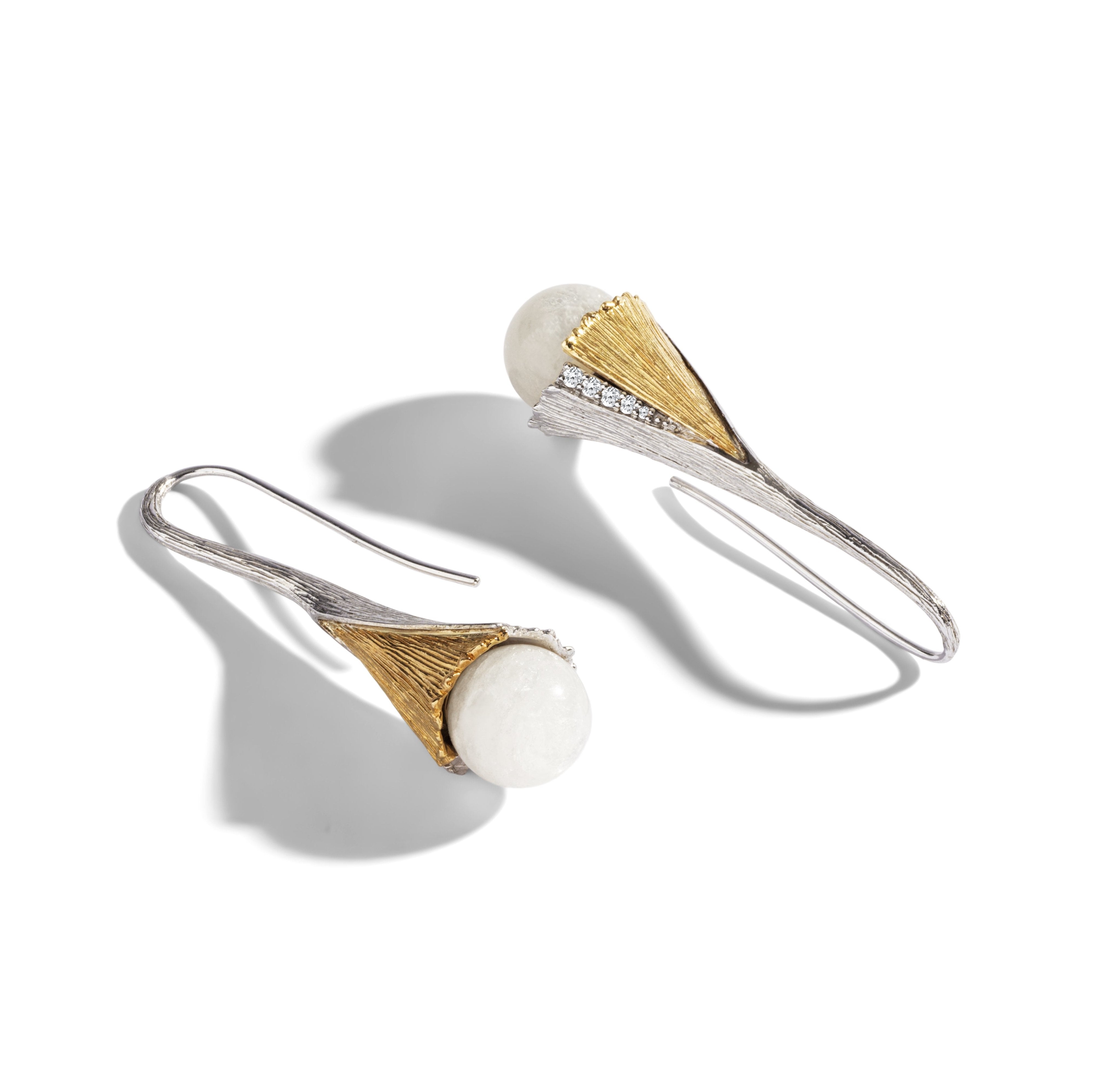Butterfly Ginkgo Earrings with Moonstone & Diamonds - Elegant Nature-Inspired Jewelry for Women, Perfect for Weddings, Parties & Everyday Wear