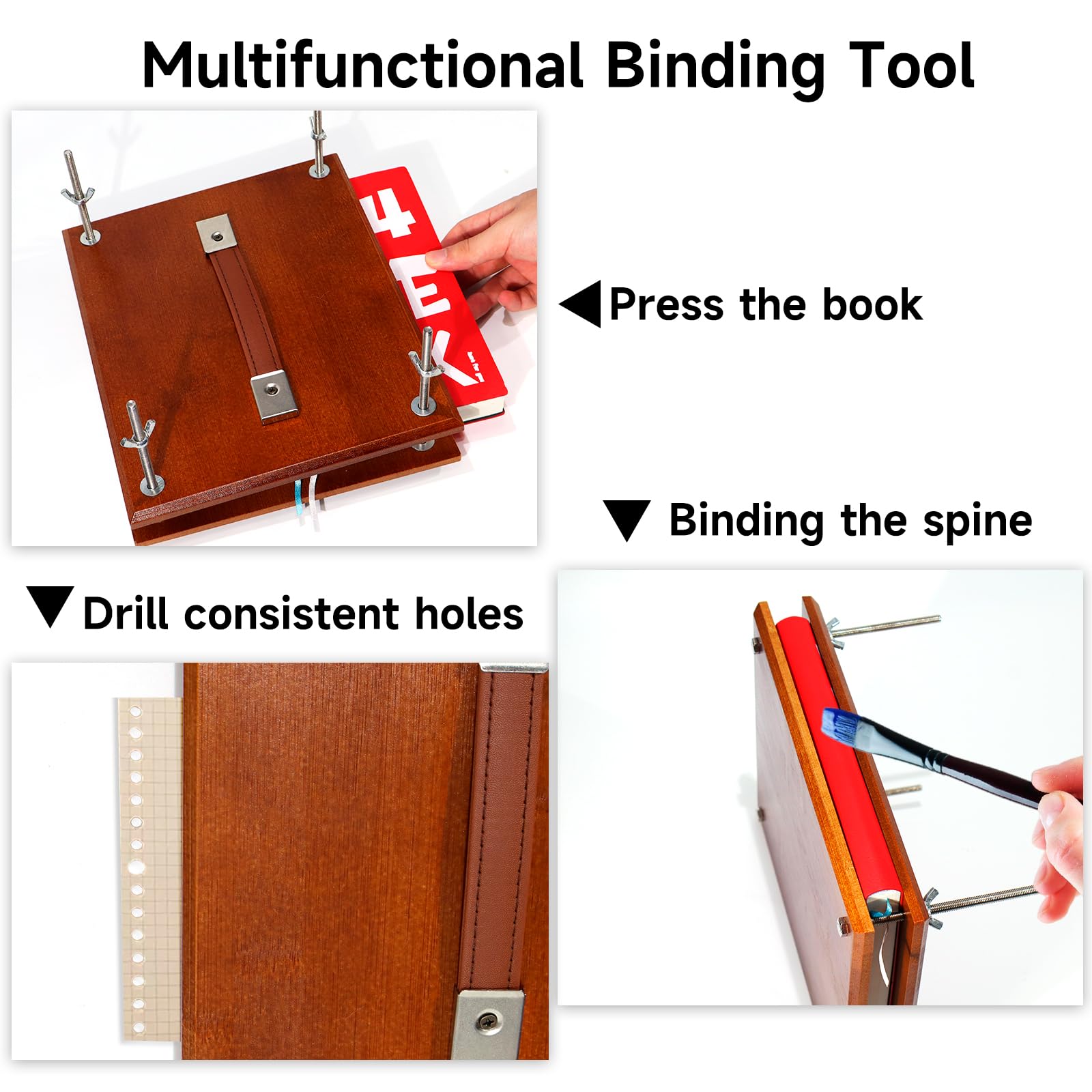 Wooden Book Press for Bookbinding - Portable DIY Book Binding Machine Kit (9.8x7.87 Inch, Brown) - Perfect for Handmade Books, Scrapbooking & Flower Pressing Crafts