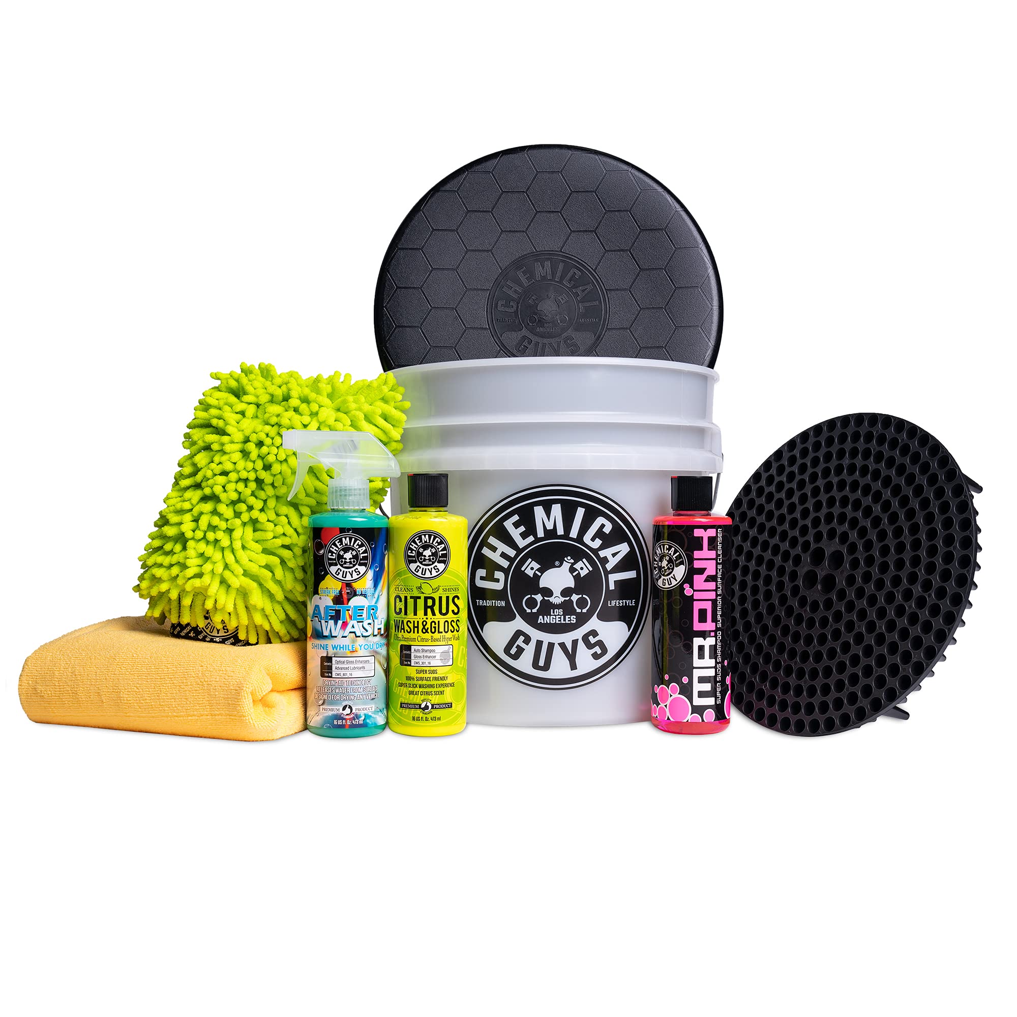 Chemical Guys HOL_128 Premium Car Wash Kit - Includes Car Wash Soap, Wash Bucket & 16oz Car Care Products (8-Piece Set) for Detailing, Waxing & Protecting Your Vehicle at Home or Professional Auto Shops