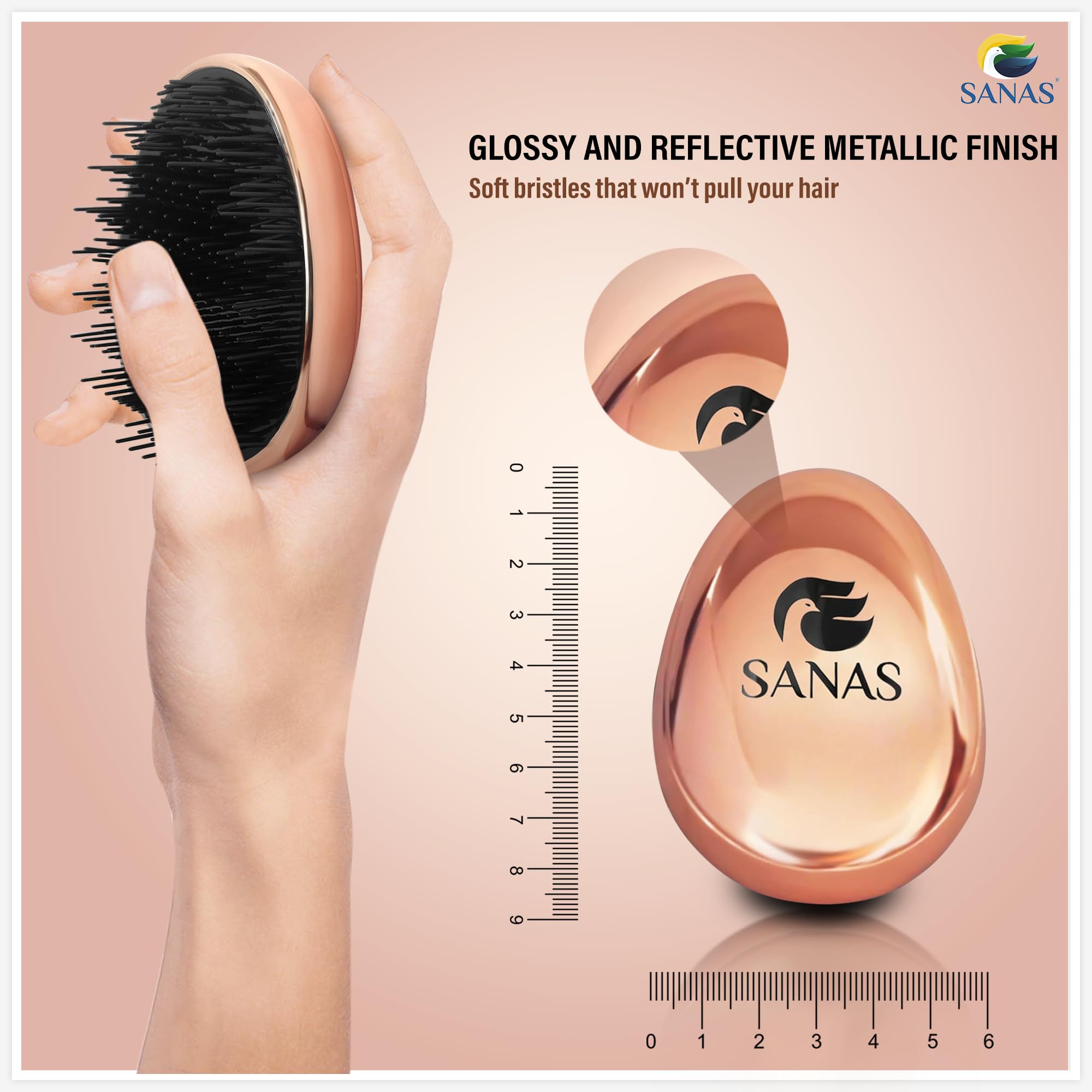 Sanas Detangling Hair Brush for Curly Hair - 1PC Copper Tangle Teezer & Denman Style Brush for Women - Perfect for Wet/Dry Hair, Styling, Salon Use & Travel Accessories