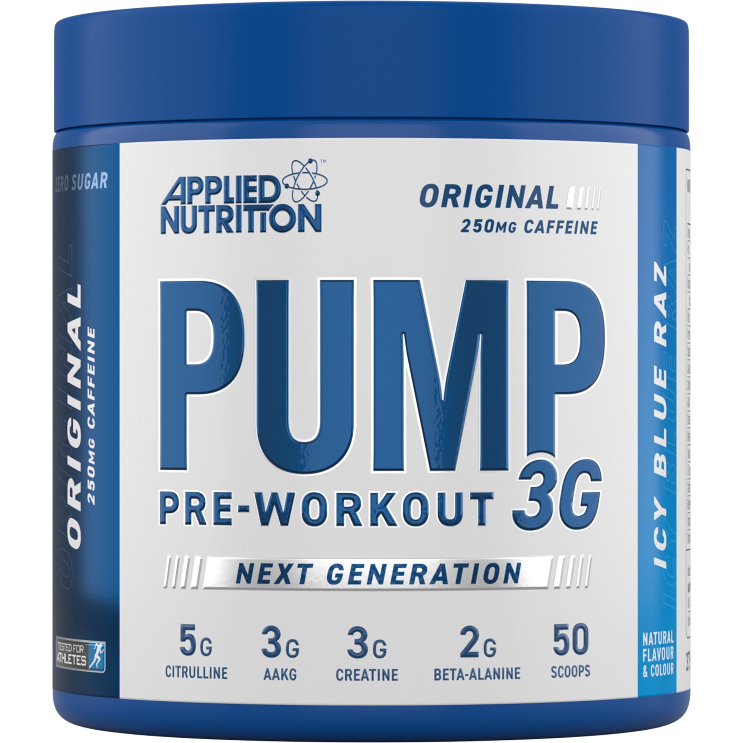 Applied Nutrition Pump 3G Pre Workout Powder - Icy Blue Raz Flavor (375g) | Energy Booster for Gym & Fitness Training