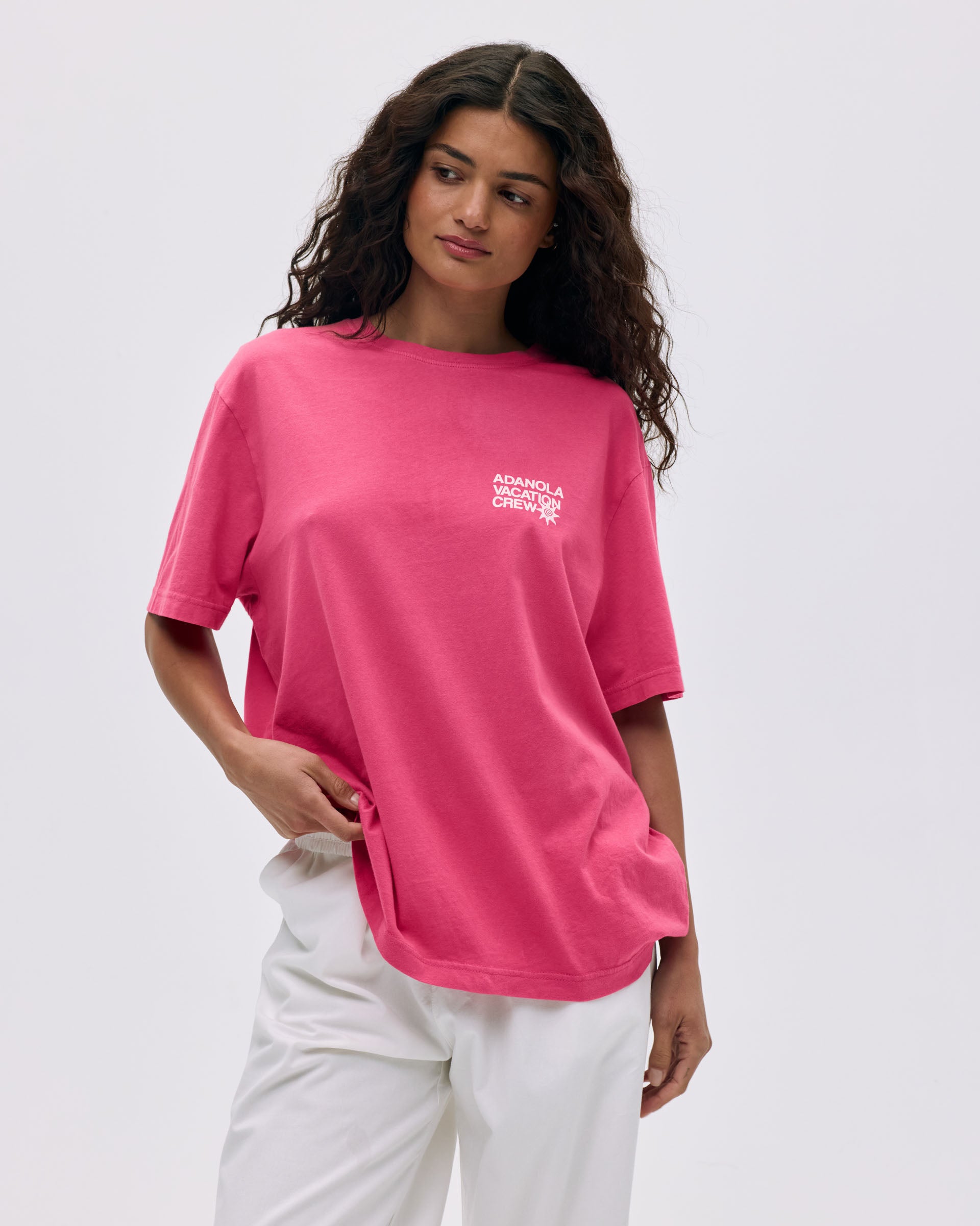 Vintage Wash Lightweight T-Shirt for Women - Hot Pink & Marshmallow White | Soft Comfortable Casual Tee for Vacation, Beach, and Everyday Wear