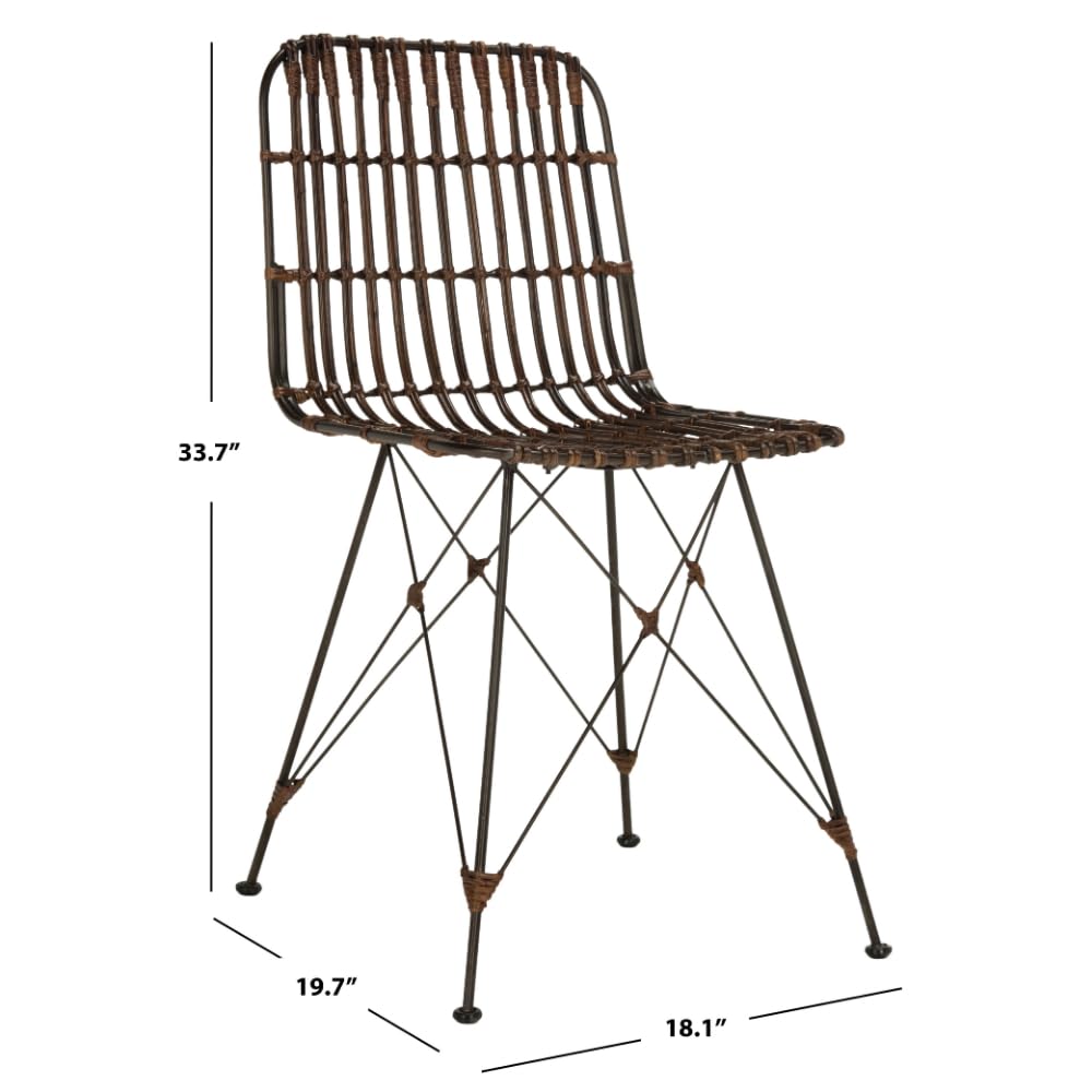 Safavieh Minerva Brown & Black Wicker Dining Chairs (Set of 2) - Rattan Bistro Chairs for Indoor/Outdoor Patio, Kitchen, Breakfast Nook & Dining Room Decor