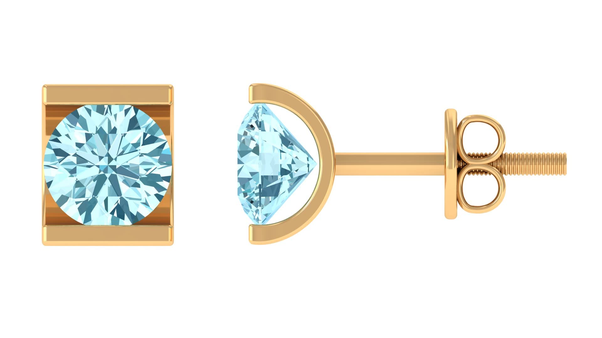 1 CT Aquamarine Stud Earrings for Women - 5mm Round Cut Solitaire Earrings in 14K Solid Gold - March Birthstone Jewelry - Perfect for Birthdays, Anniversaries & Special Occasions