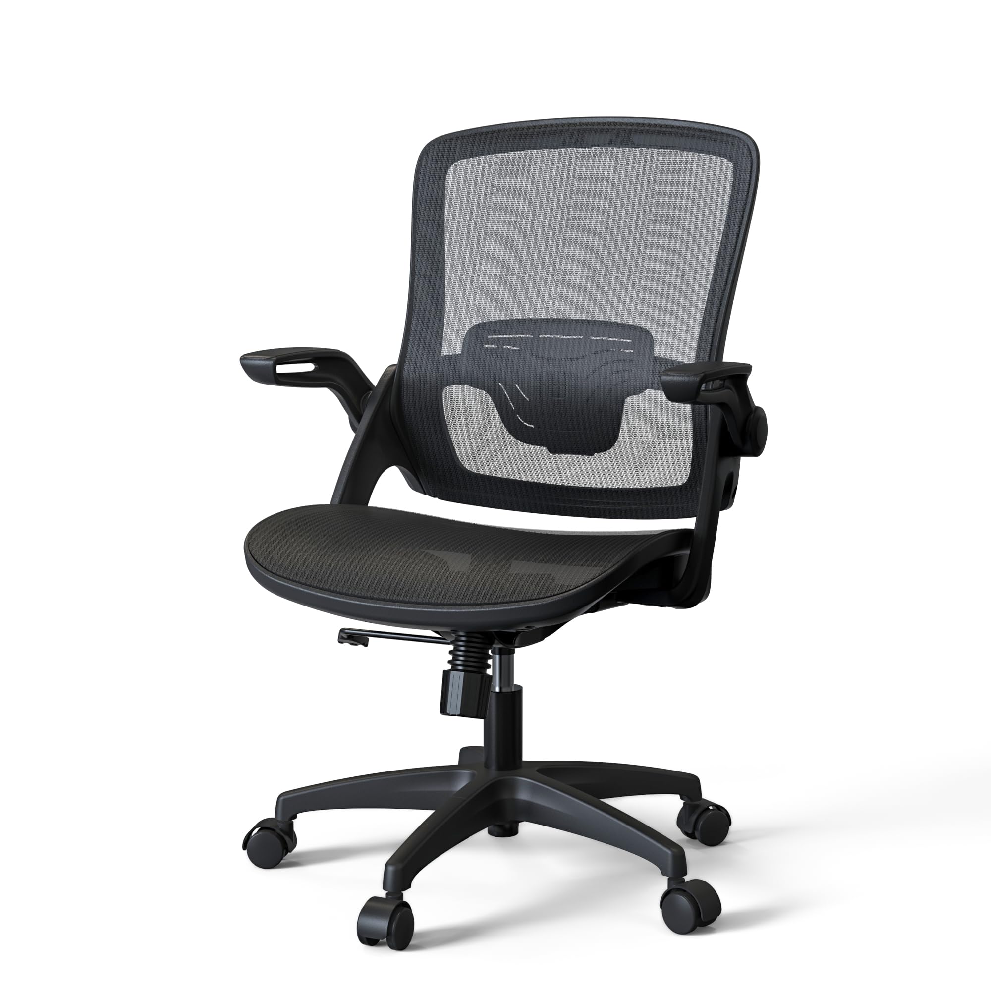 KOLLIEE Ergonomic Mesh Office Chair with Adjustable Lumbar Support & Flip-Up Arms - Breathable Swivel Computer Desk Chair for Home Office, Gaming & Workspace - Black
