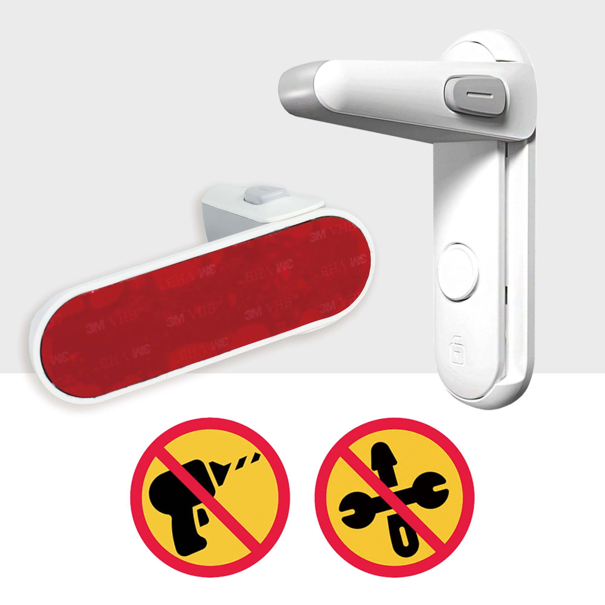 Childproof Door Lever Lock - No Drill Baby Proofing Door Handle Lock with Strong Adhesive (2 Pack, White) - Perfect for Toddler Safety at Home, Nursery & Daycare