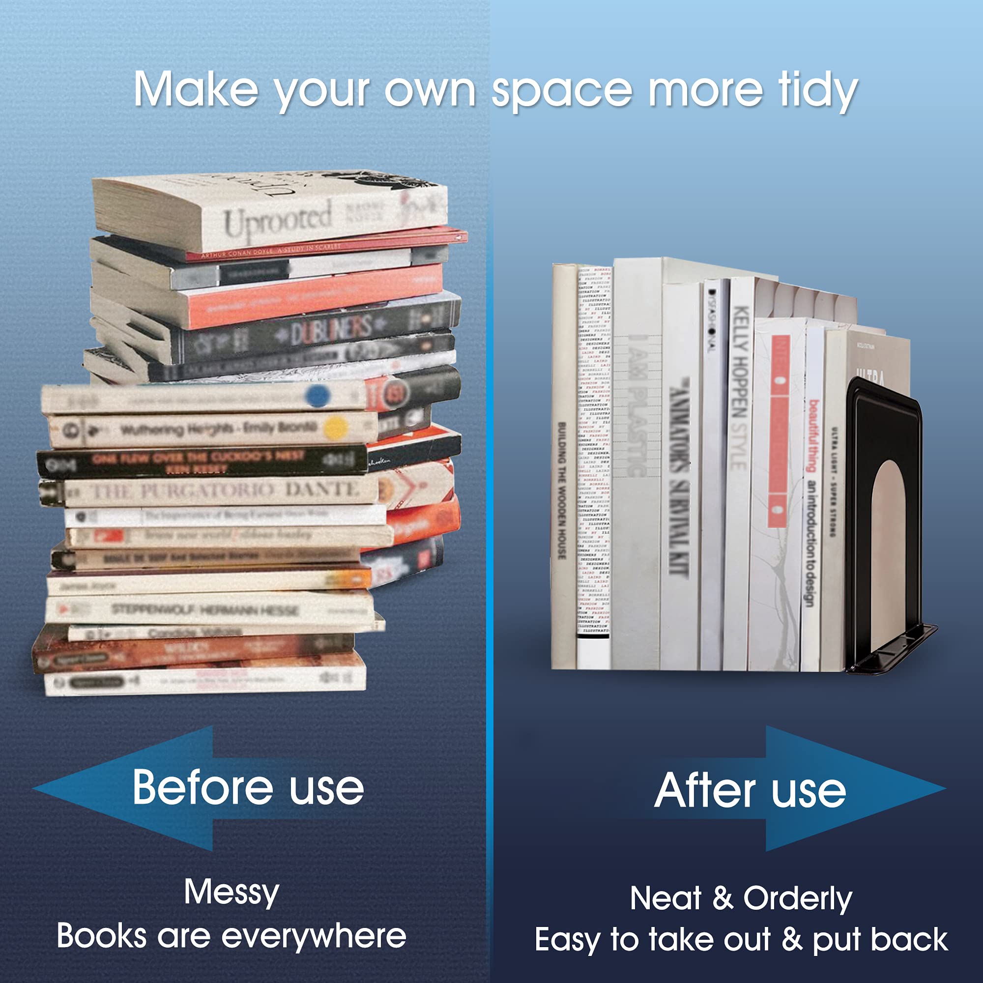 HappyHapi Heavy Duty Metal Bookends - 24 Pack for Office, Home & Library - Secure Book Holders for Shelves & Heavy Books - Perfect for Organizing Textbooks, Cookbooks & Decorative Displays