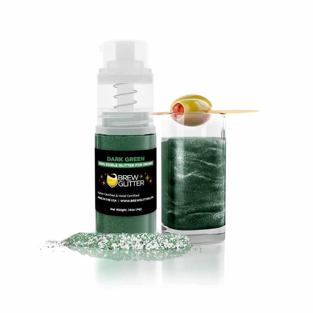 Dark Green Edible Beverage Glitter for Drinks & Cocktails | Mini Spray Pump for Easy Application - Perfect for Party Drinks, Wedding Toasts & DIY Decorations
