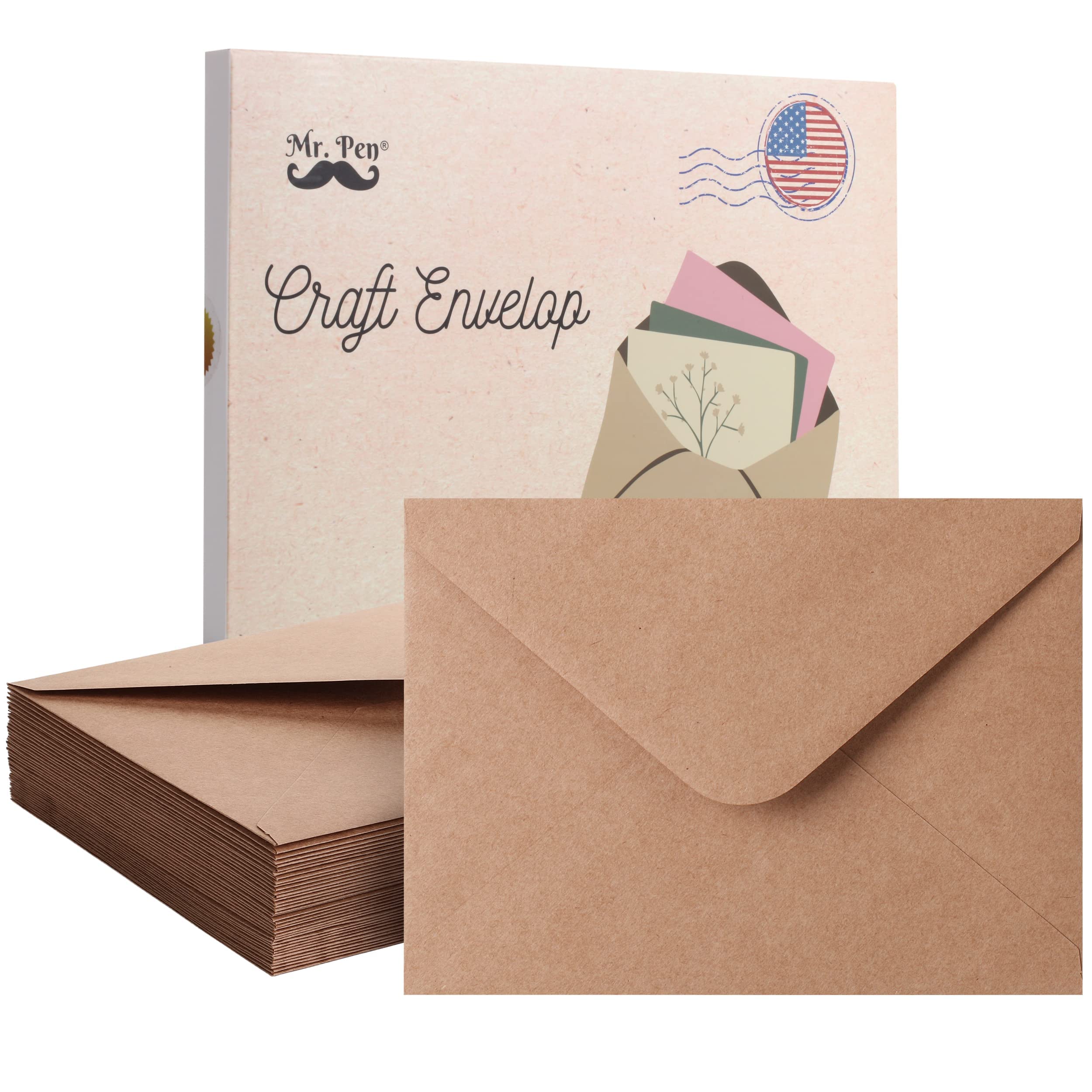 Mr. Pen - 39 Pack Kraft Envelopes, 5x7 Inch A7 Size, Brown Cardstock Paper Invitation & Postcard Mailers | Perfect for Wedding Invitations, Greeting Cards, Business Correspondence & Mailing Photos