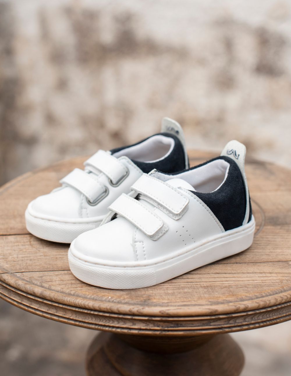 Kids Baskets René - White and Navy Blue Sneakers for Boys & Girls | Perfect for School, Play & Casual Outings