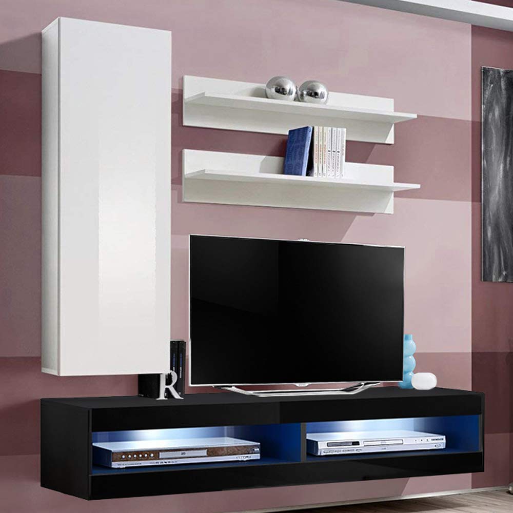 Modern Floating TV Stand with Storage & LED Lights - Wall-Mounted Entertainment Center for Bedroom & Living Room - 34