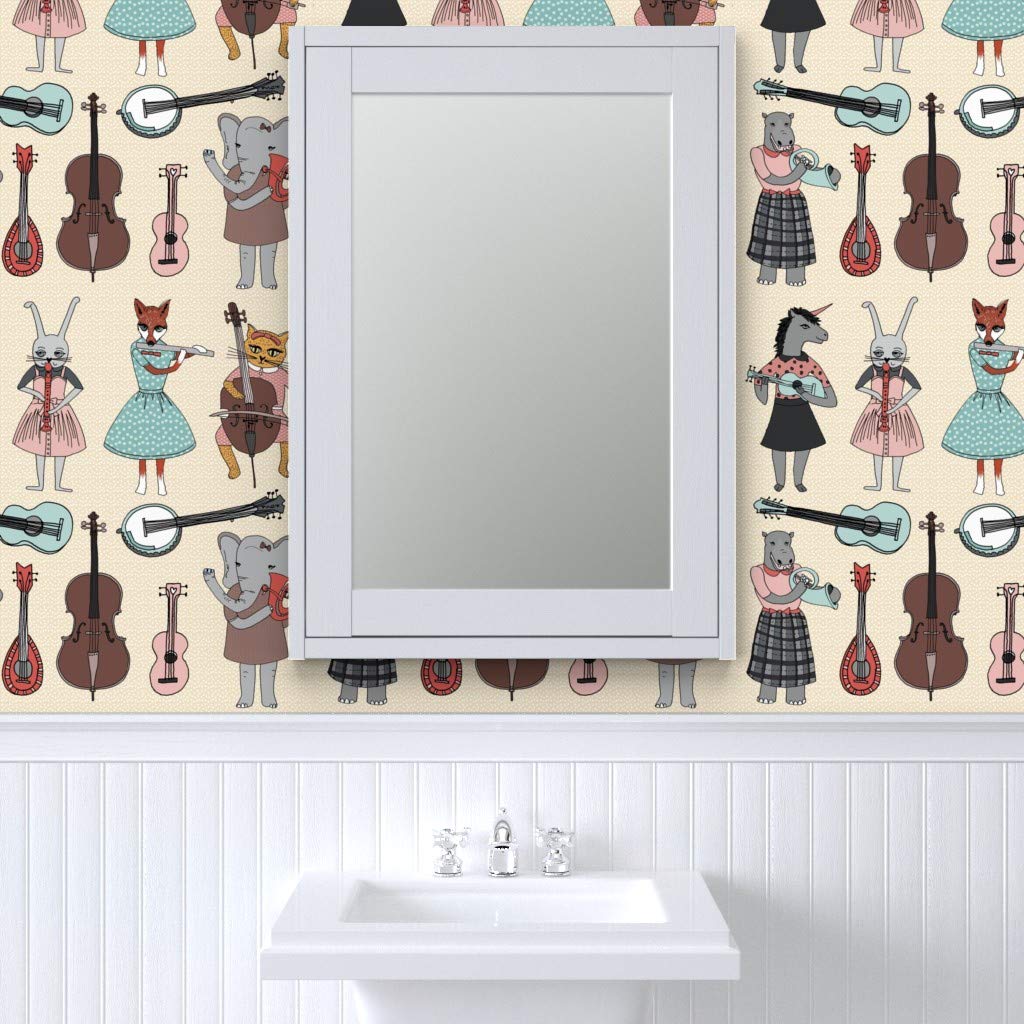 12ft x 2ft Peel and Stick Removable Wallpaper - Animal Band Music Instrument Nursery Decor | Custom Baby Room Wallpaper by Spoonflower | Perfect for Kids' Bedrooms, Playrooms & Nursery Walls