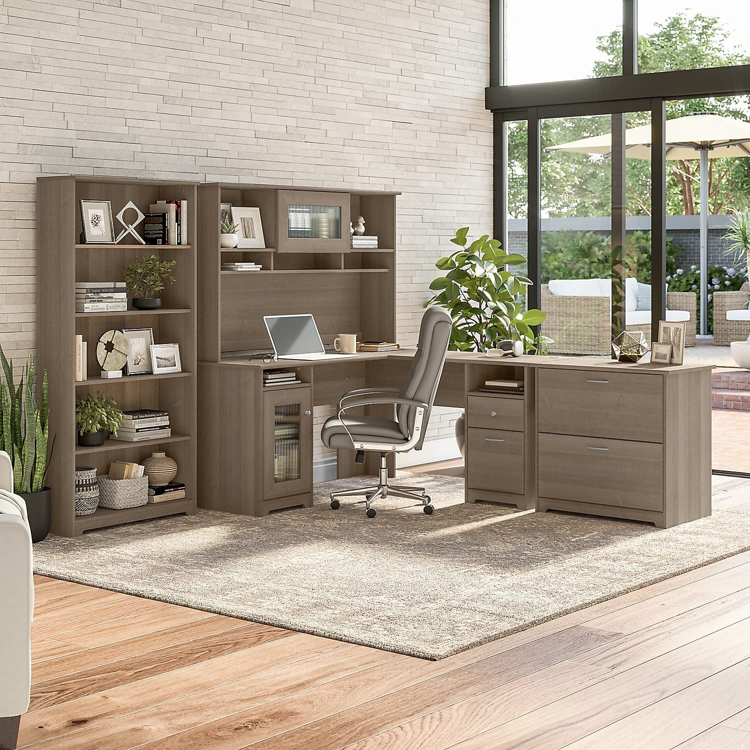 Bush Furniture Cabot Hutch 60W L-Shaped Computer Desk with Storage Shelves, Ash Gray - Perfect for Home Office, Study Room & Small Spaces