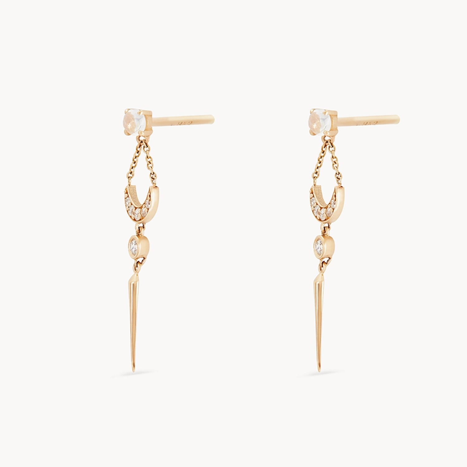 14K Yellow Gold Sacred Geometry Moonstone Earrings for Women – Spiritual Healing Jewelry, Boho Chic Accessories for Yoga, Meditation & Everyday Wear
