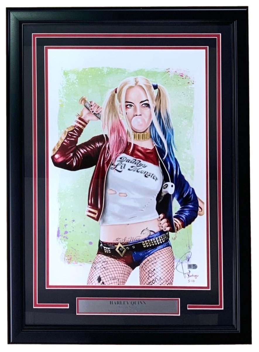 Authentic Margot Robbie as Harley Quinn 13x19 Framed Lithograph Signed by Tony Santiago - Perfect for Movie Memorabilia, DC Fan Gifts & Home Theater Decor