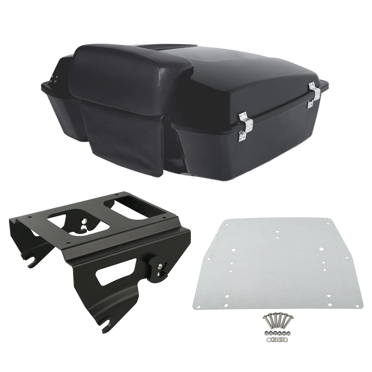 Harley Tour Pack Trunk Mount Rack with Chopped Backrest & Metal Base Plate - Fits Street Glide, Road King, Road Glide, Electra Glide (2009-2013) | Perfect for Long-Distance Touring & Custom Motorcycle Builds