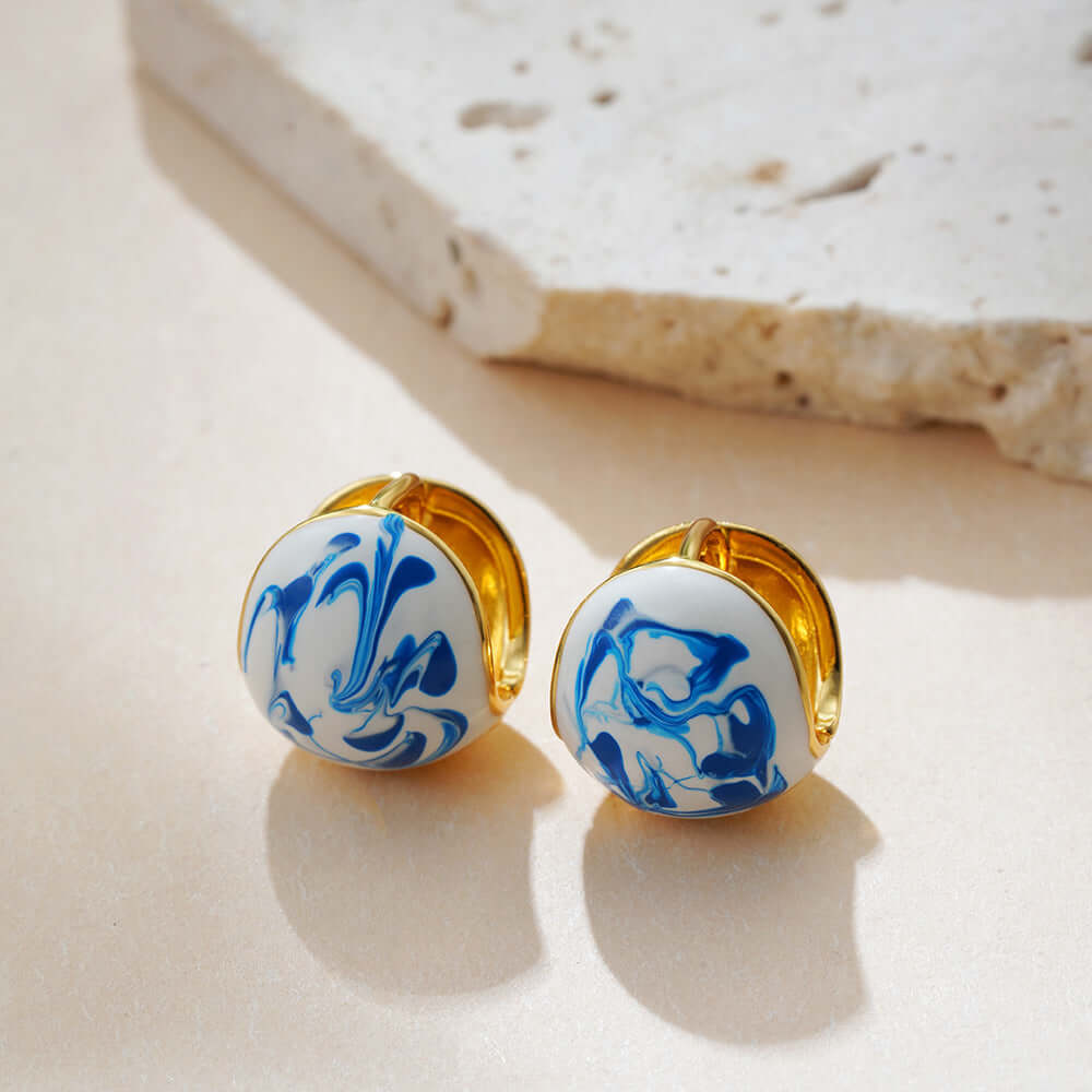 Elegant Porcelain Marble Clip-On Earrings Studs | T224 | Perfect for Weddings, Parties & Special Occasions
