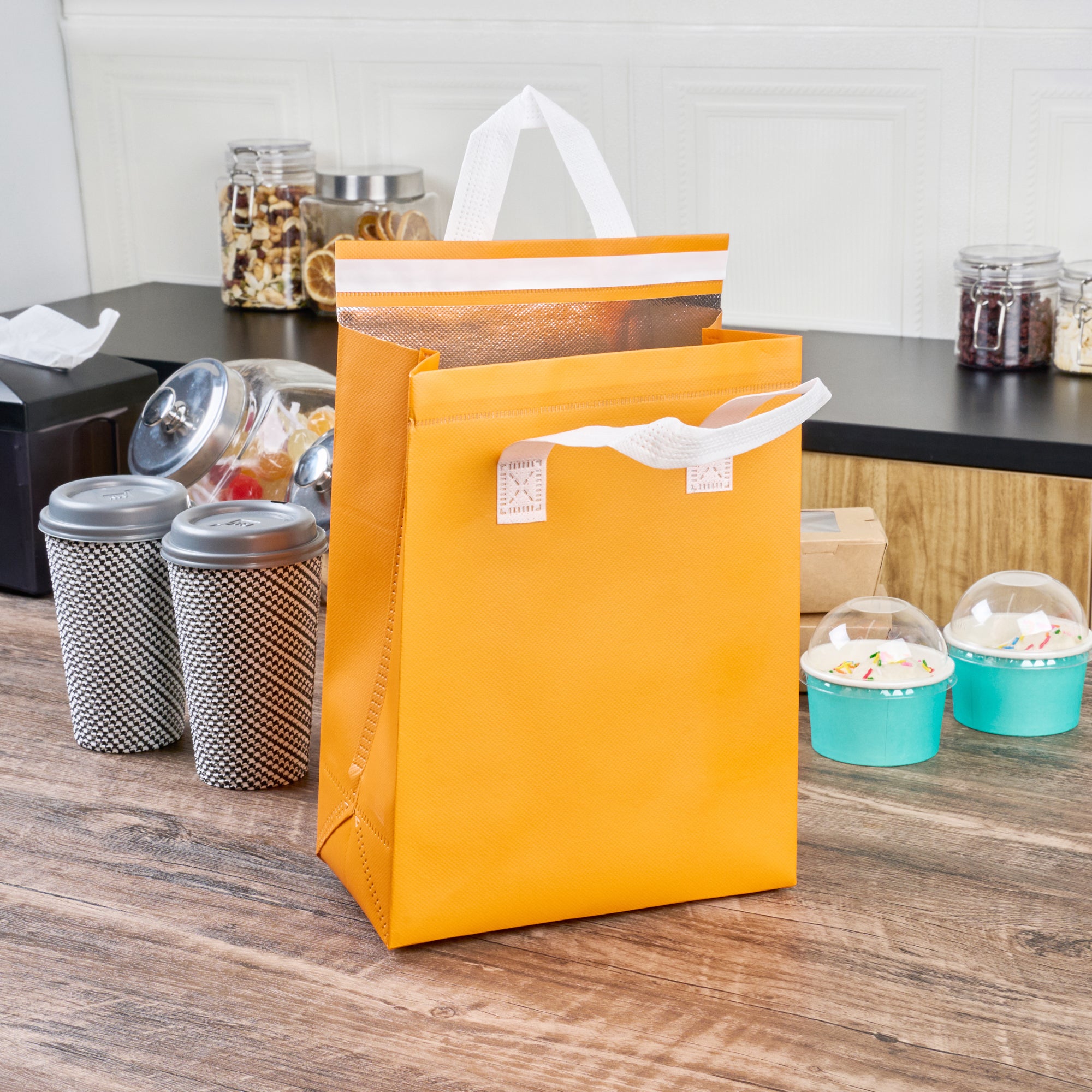 Orange Insulated Takeout Bags - Tamper Evident Food Delivery Bags (8.25