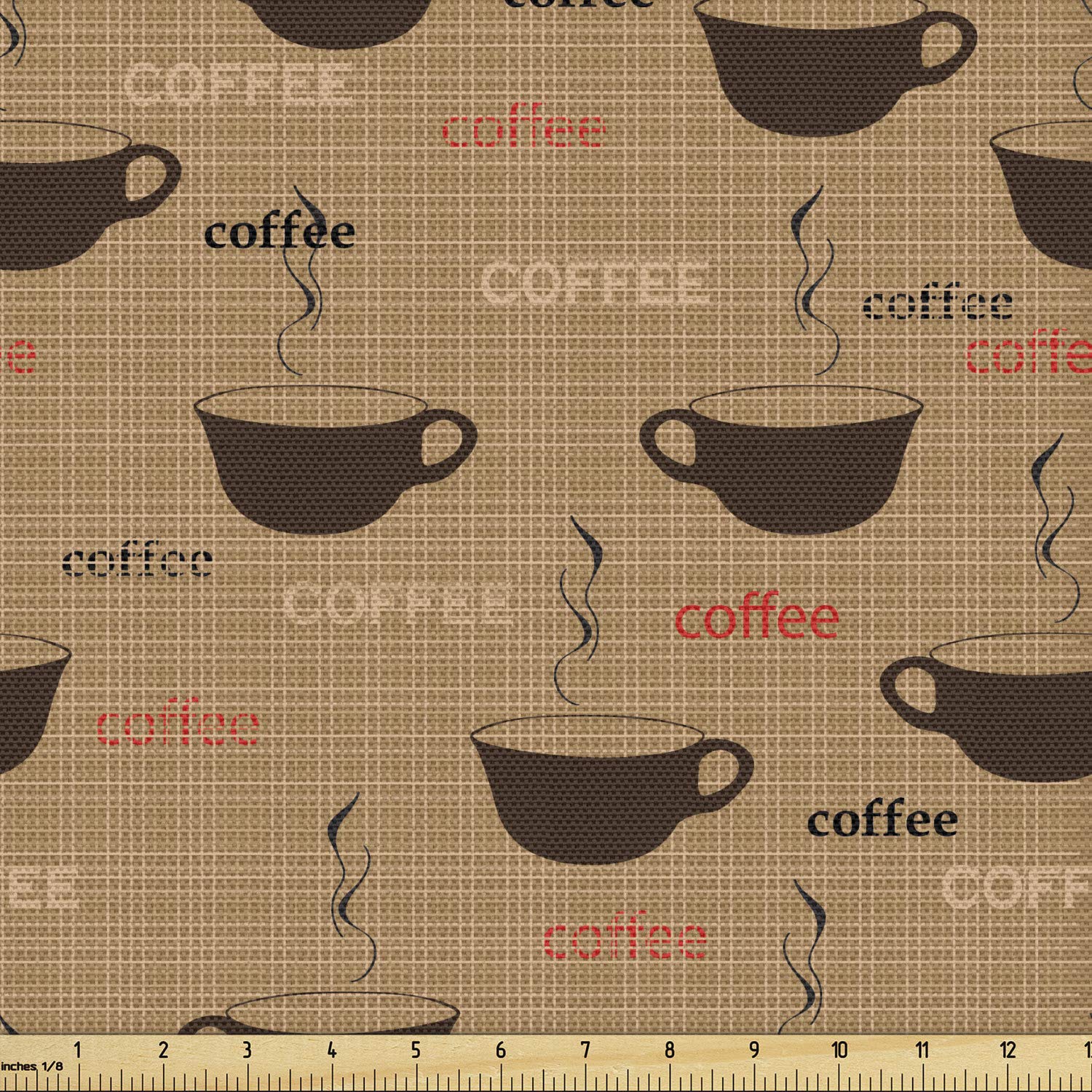 Ambesonne Coffee Fabric by The Yard - Earthen Tone Coffee Cup Print with Espresso & Latte Design - 10 Yards Chocolate Pale Brown Decorative Fabric for Upholstery, DIY Home Decor, Curtains & Pillow Covers - Perfect for Coffee Lovers' Kitchen & Living Room Decor