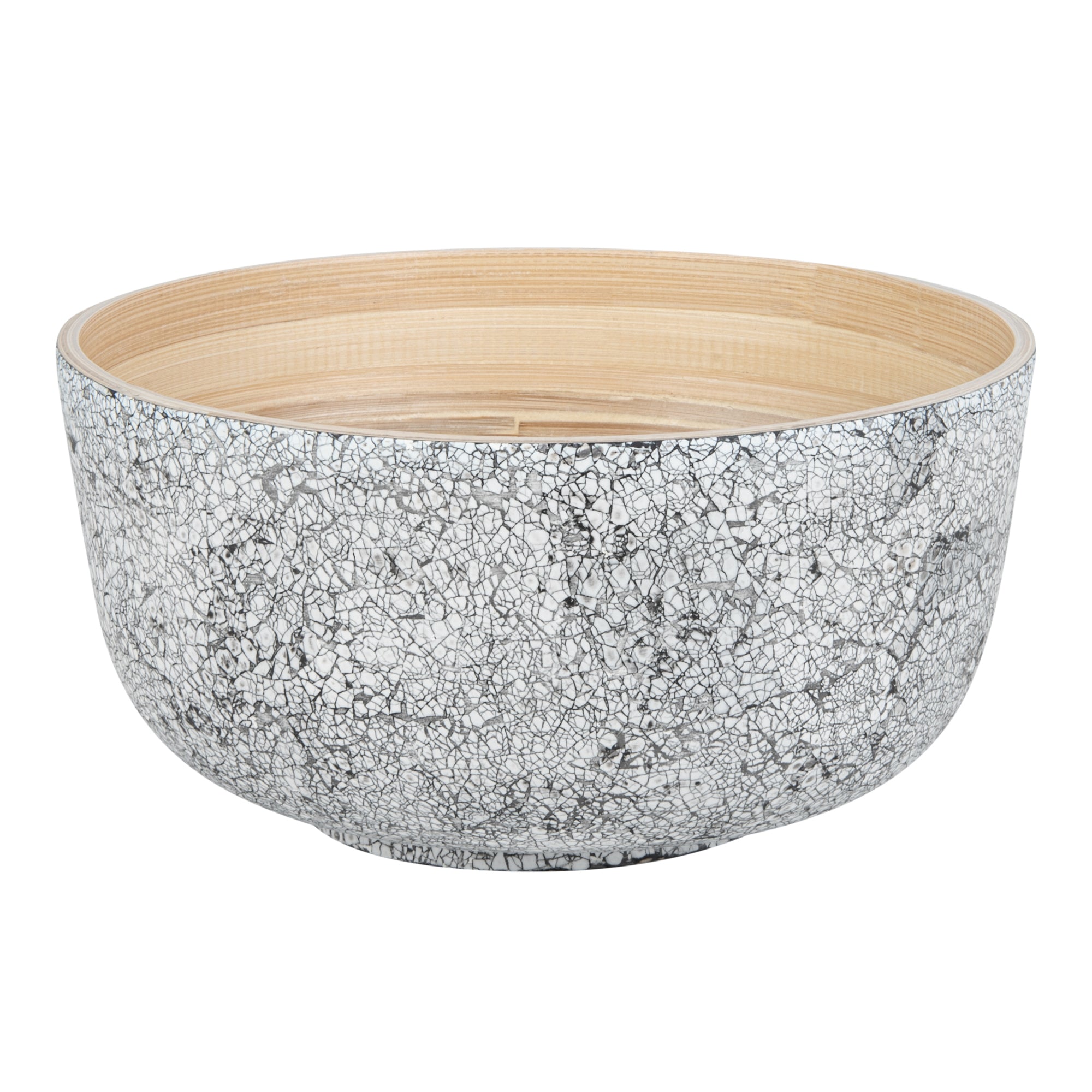 Bambuddha 25 oz Round Gray Spun Bamboo Salad Bowl - Medium Eggshell Design - 9.5