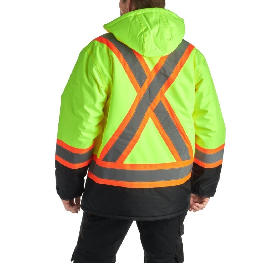 Terra Hi-Vis Lined Safety Winter Parka Jacket - ANSI Certified Reflective Yellow for Construction & Outdoor Work | Cold Weather Protection