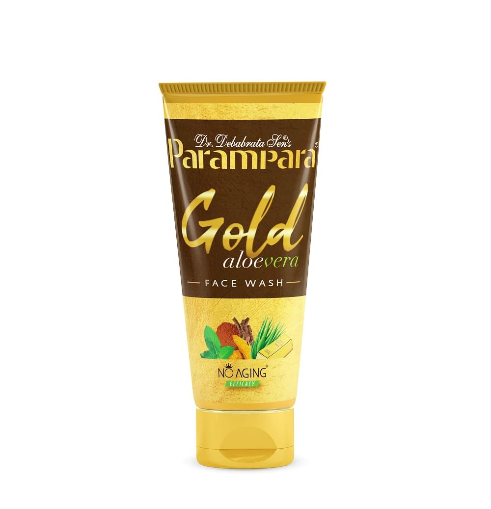 Parampara Ayurved Aloe Vera Face Wash with Gold Particles - Deep Cleansing & Hydrating for Radiant Glowing Skin | Natural, Chemical-Free Formula for Men & Women | Suitable for All Skin Types | 60ml | Perfect for Daily Skincare Routine & Post-Workout Refreshment