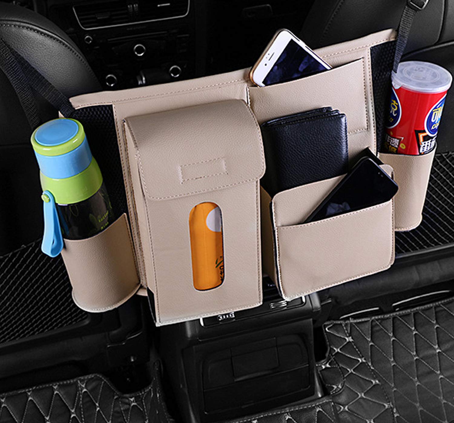 Car Seat Storage Organizer - Hanging Backseat Organizer Bag with Handrail Hook for Auto Grocery & Essentials | Perfect for Road Trips, Baby Supplies & Car Organization