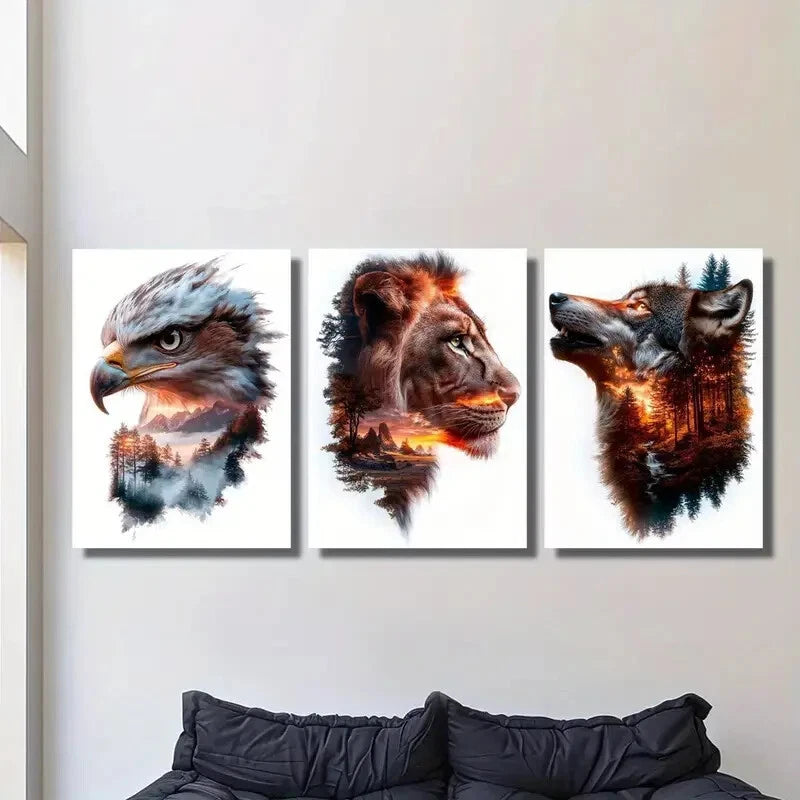 3-Piece Metal Print Wall Art - Animals, Nature, Mountains & Trees - Ready to Hang for Living Room, Bedroom & Office Decor
