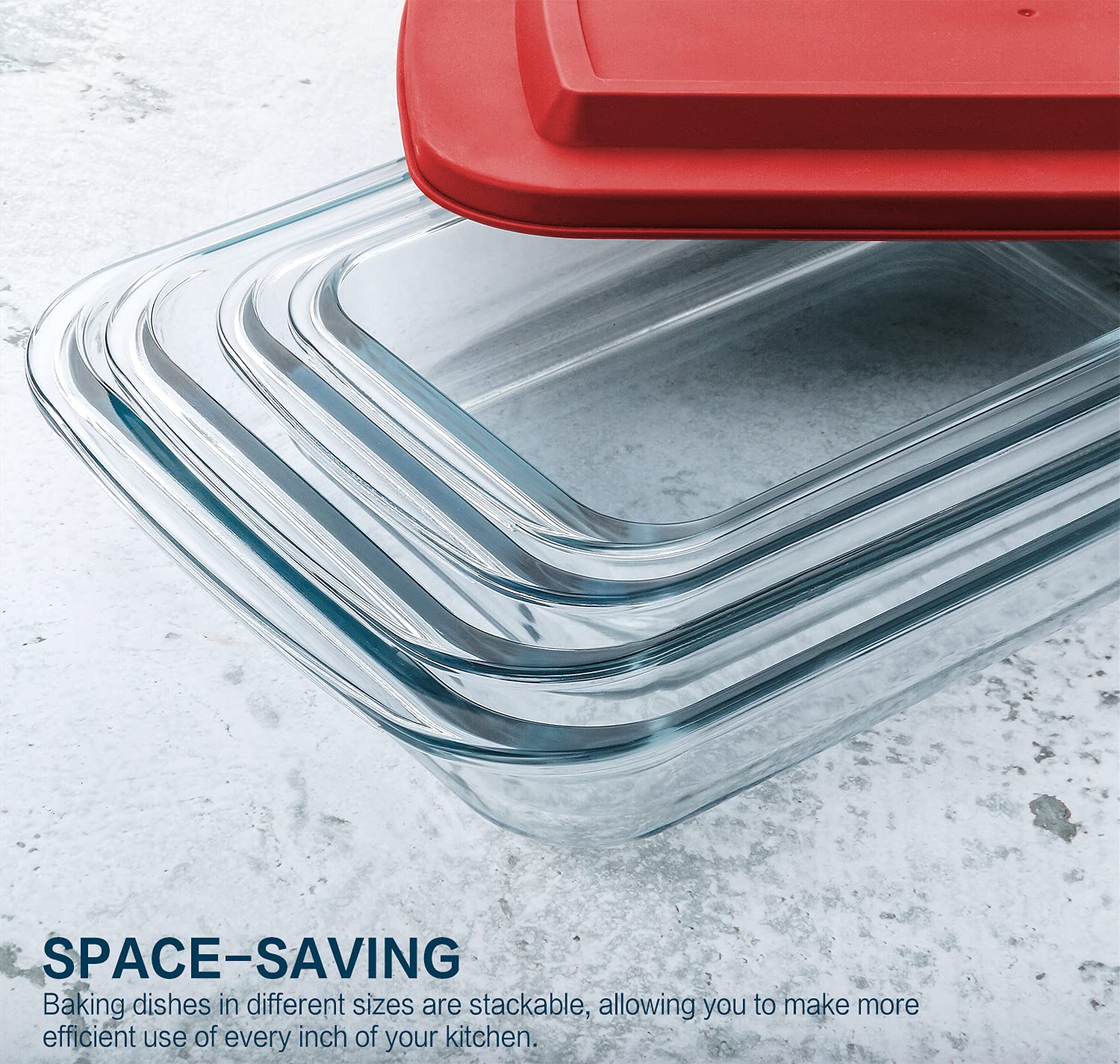 8-Piece Rectangular Glass Baking Dish Set with Plastic Lids - Oven, Freezer & Dishwasher Safe Bakeware for Lasagna, Casseroles, Meal Prep & Leftovers - Perfect for Home Cooking, Baking & Food Storage