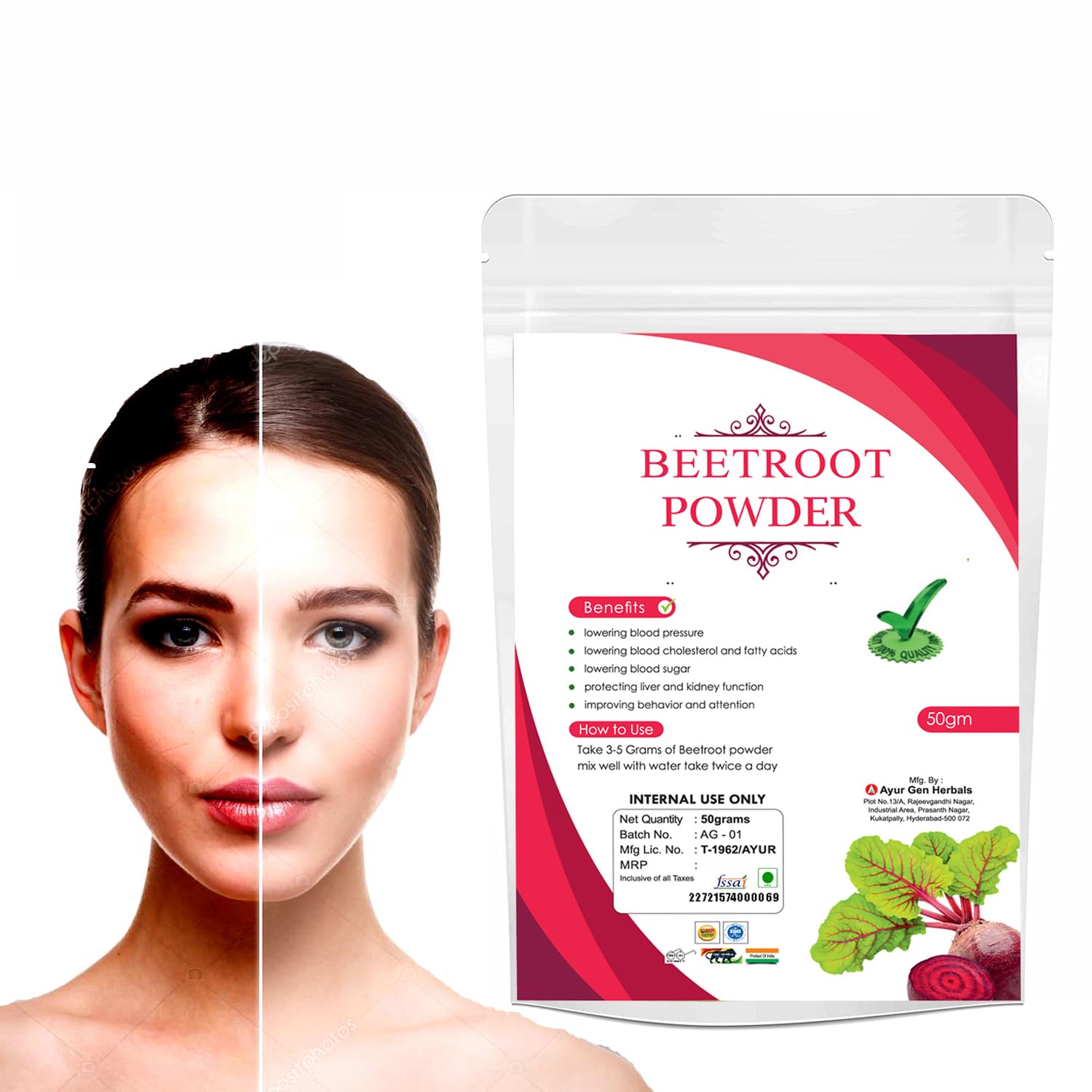 Organic Beetroot Powder for Skin & Hair Care - Natural Skin Whitening, Acne & Dark Circle Treatment - Pure Herbal Face Scrub & Beauty Juice - Perfect for Puja & DIY Beauty Routines