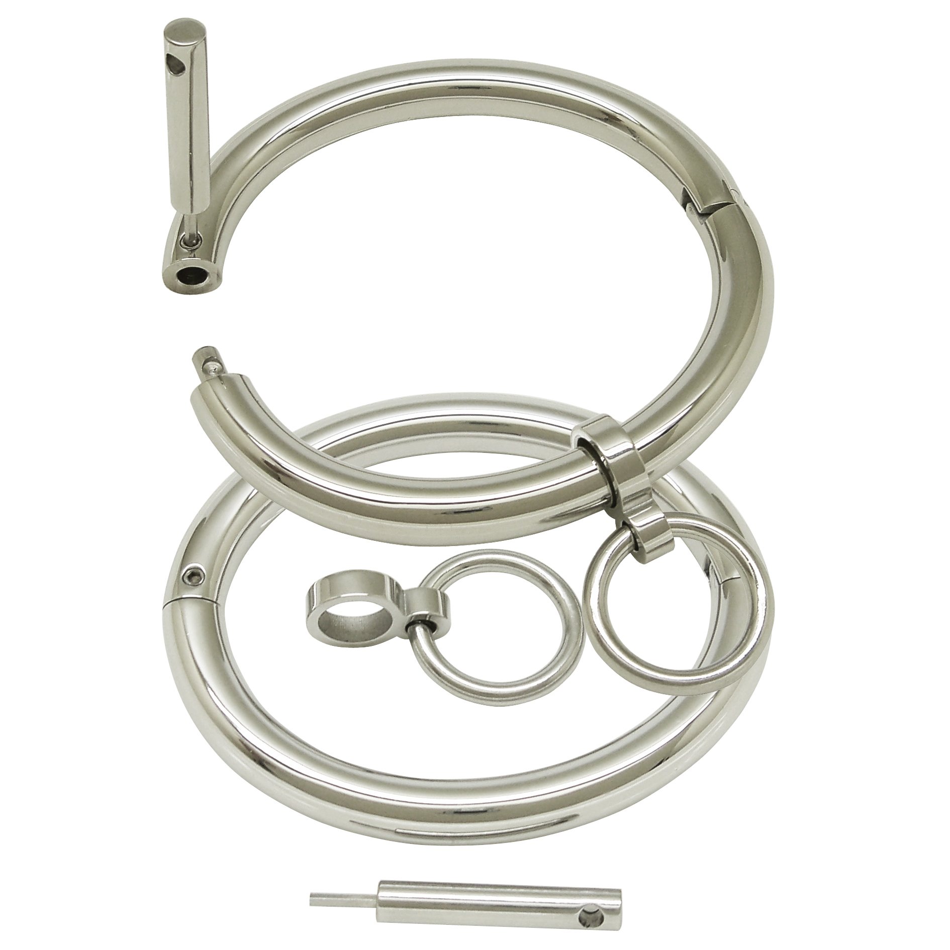 Stainless Steel Lockable Cuff Bracelets with Removable O Ring - Adjustable Bangle for Women, Men - Perfect for BDSM, Fashion, and Gift Giving