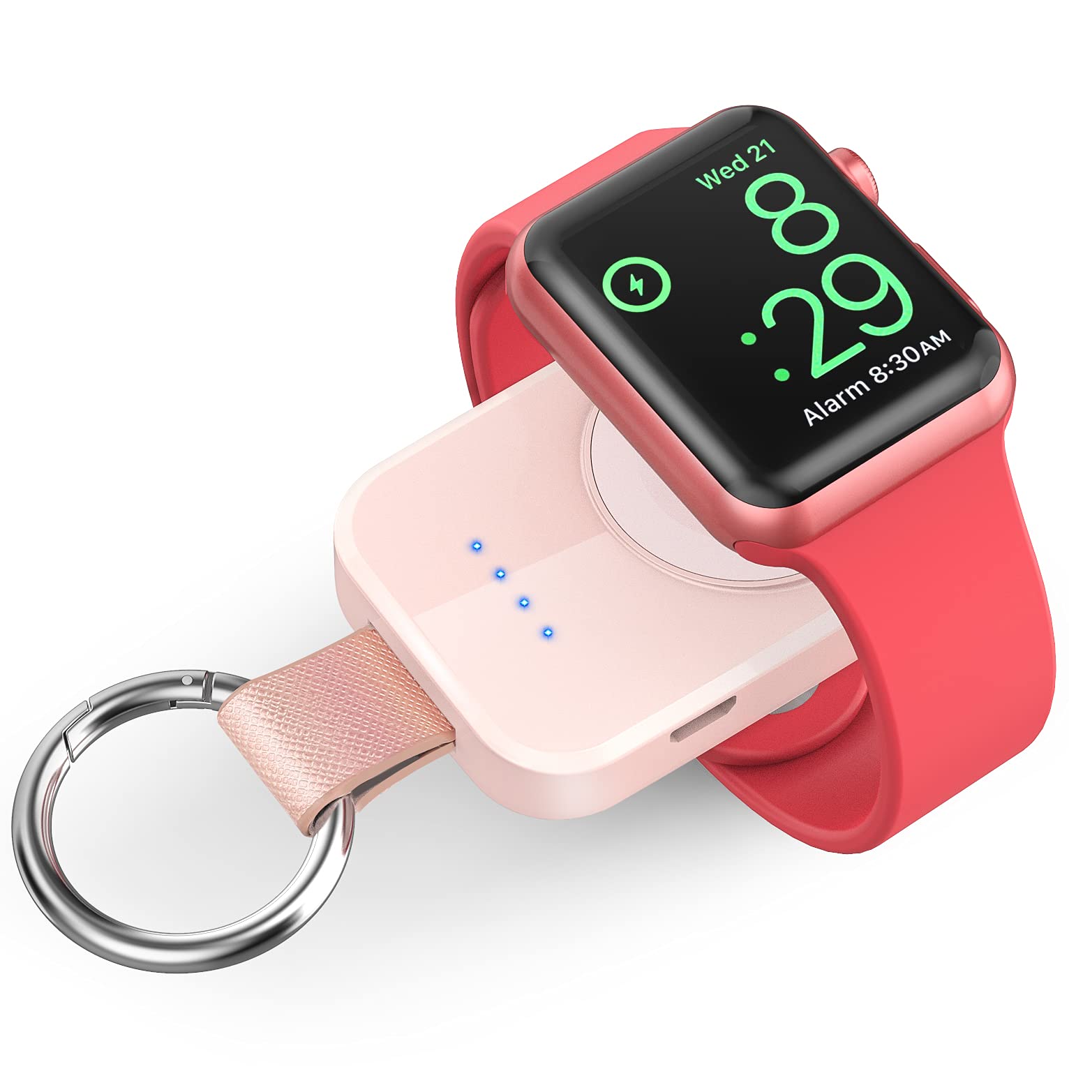 i.VALUX Portable Wireless Charger for Apple Watch Series 10/9/8/Ultra/7/6/5/4/3/2/SE/Nike - 1000mAh Magnetic Power Bank Keychain, Compact iWatch Charger | Perfect Gift for Women, Birthday Present in Pink | Ideal for Travel, Gym & Everyday Use