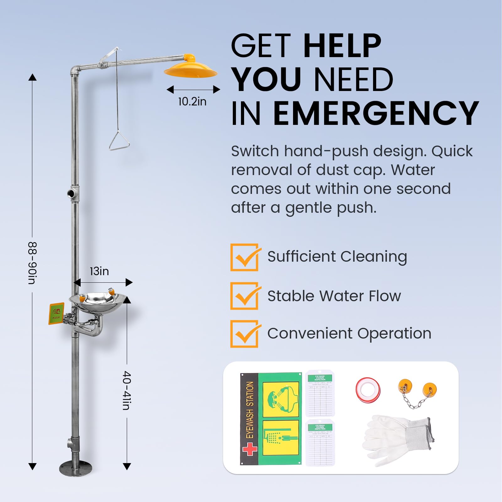 Stainless Steel Emergency Eye Wash Station with Shower - ANSI Compliant Eyewash and Shower Kit for Industrial Safety - First Aid Equipment for Chemical Splash Protection in Labs & Factories