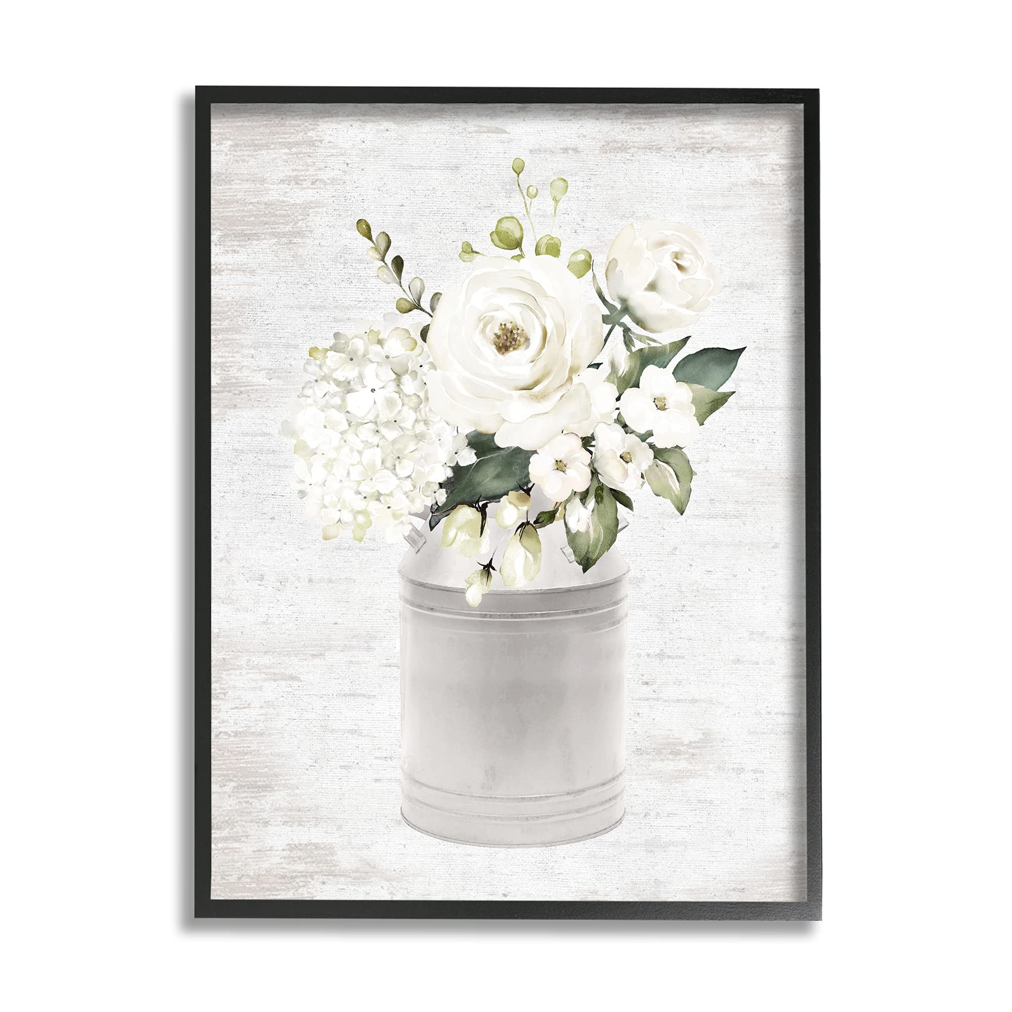 Stupell Industries White Floral Bouquet Country Antique Milk Tin Wall Art - Black Framed 11
