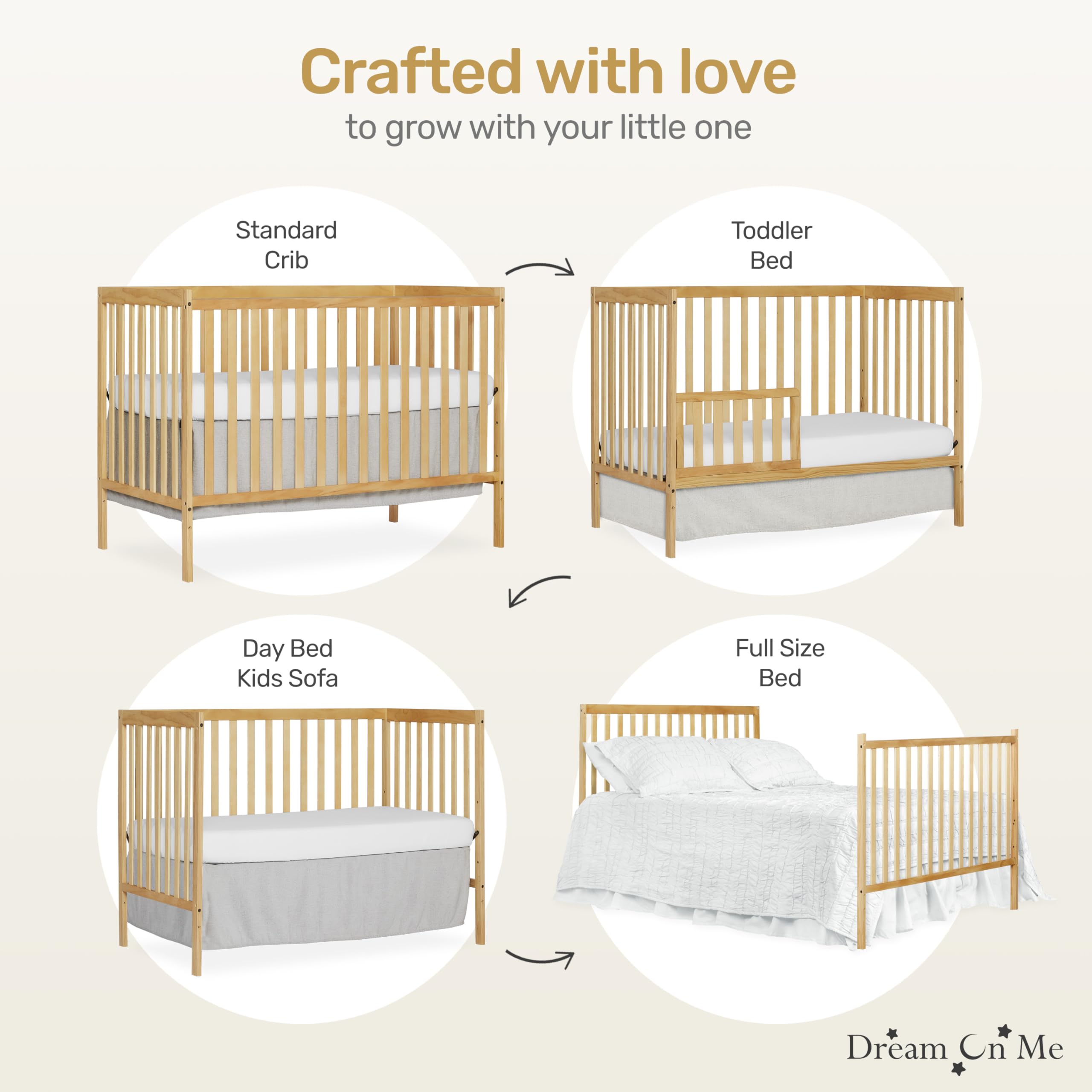 Dream On Me Synergy 5-in-1 Convertible Crib - Toddler to Full Size Bed | Safe & Stylish Nursery Furniture for Baby & Kids Room