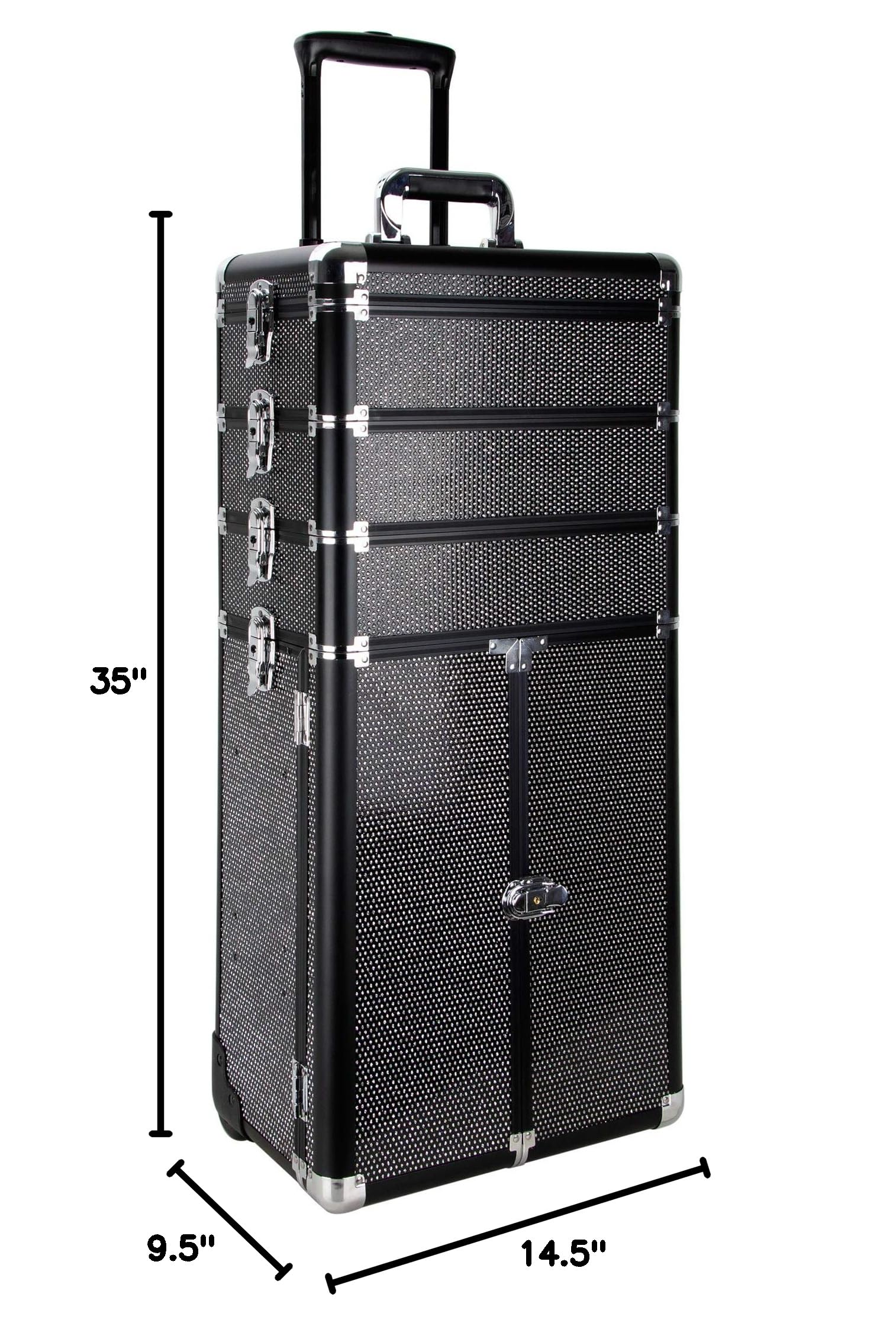 Ver Beauty 5-in-1 Professional Rolling Makeup Train Case - Large Aluminum Cosmetic Organizer with Dividers, Drawers & Mirror - Perfect for Makeup Artists, Salon Professionals & Travel (Black Krystal VT007-42) - Ideal for Professional Makeup Storage, Mobile Beauty Services & Cosmetic Organization