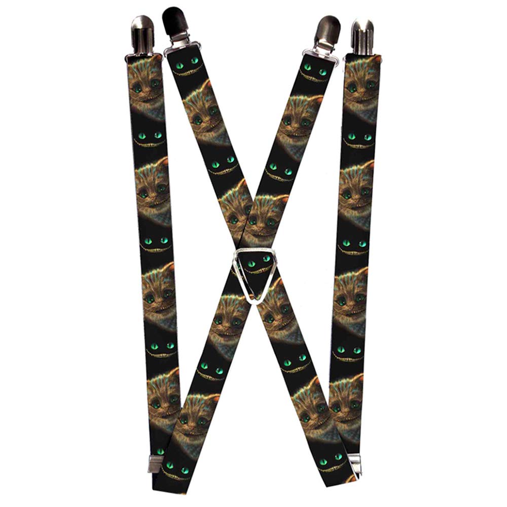 Buckle-Down Unisex Suspenders - Tim Burton's Cheshire Cat Design with Face, Eyes & Teeth | Perfect for Cosplay, Halloween Costumes & Burton-Themed Outfits