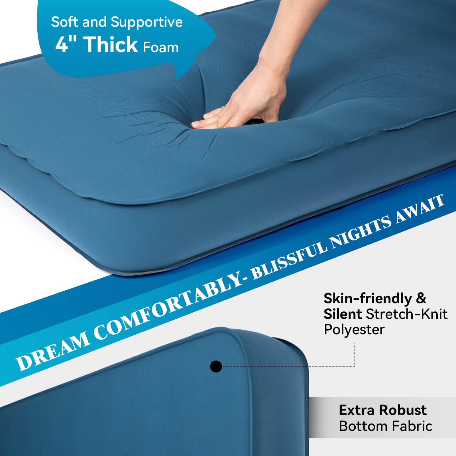 Hikenture 4 Inch Thick Self Inflating Sleeping Pad - 9.5 R Value Insulated Camping Mattress with Pump Sack, Lightweight Portable Foam Inflatable Camping Mat for Backpacking, Hiking & 4-Season Outdoor Adventures