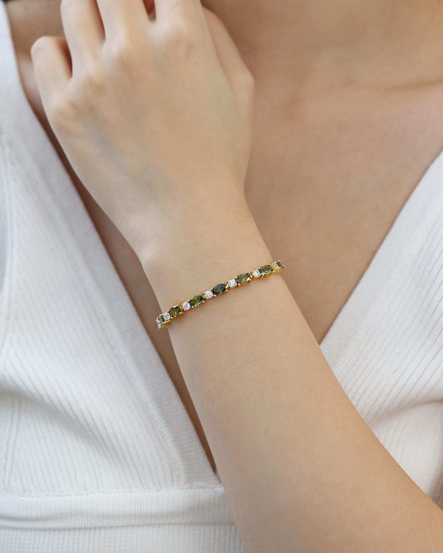 14K Gold Plated Birthstone Tennis Bracelet for Women - 4mm Sterling Silver Adjustable 7