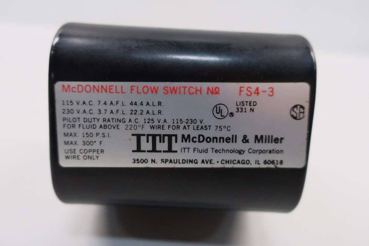 ITT FS4-3 McDonnell & Miller Flow Switch D541083 - Industrial Liquid Flow Monitoring for HVAC, Plumbing & Water Treatment Systems