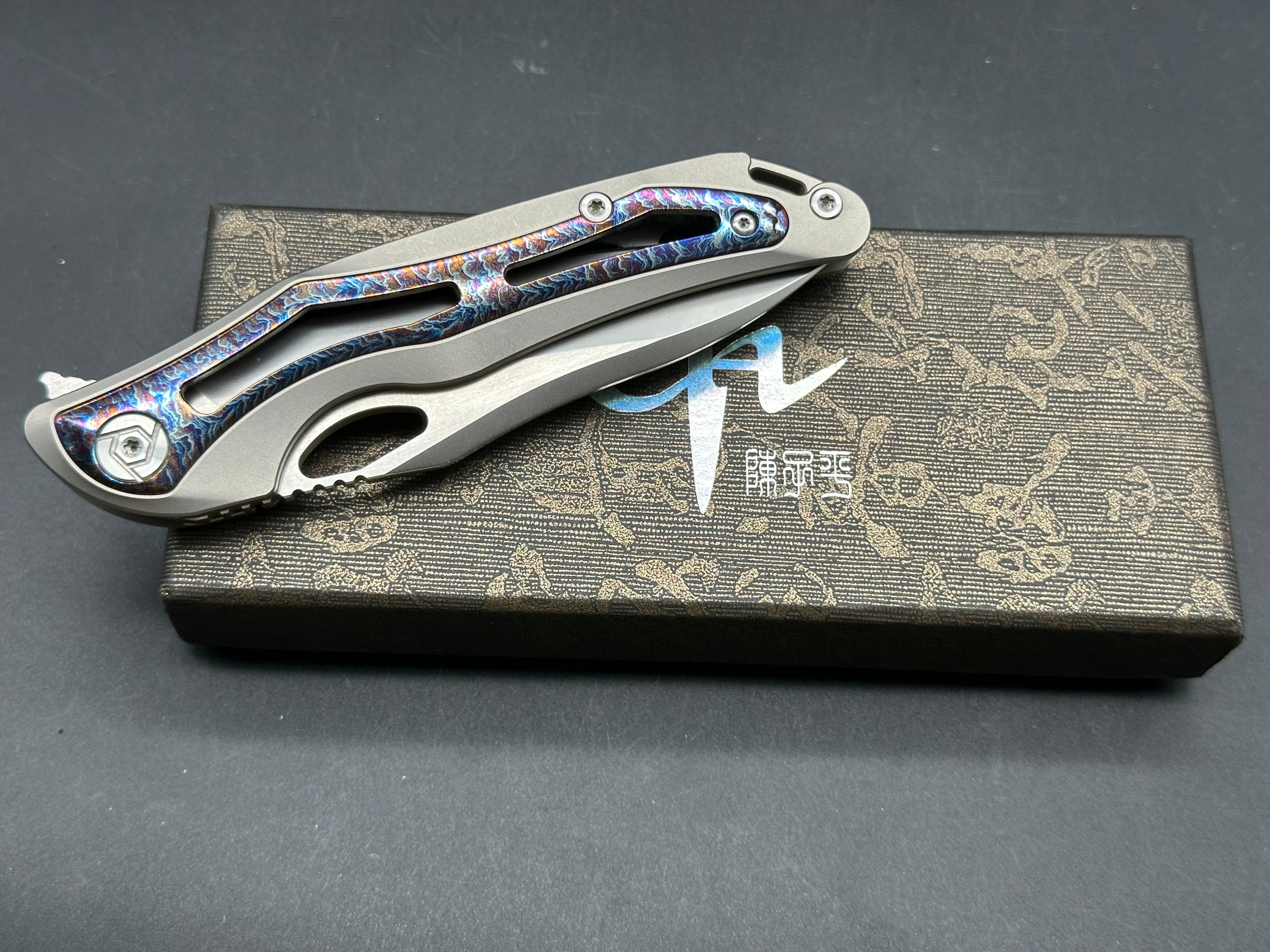 Premium CH KNIVES Spear Pocket Knife - Damascus Steel S35VN Blade with Titanium Handle - EDC, Camping, Survival & Outdoor Activities