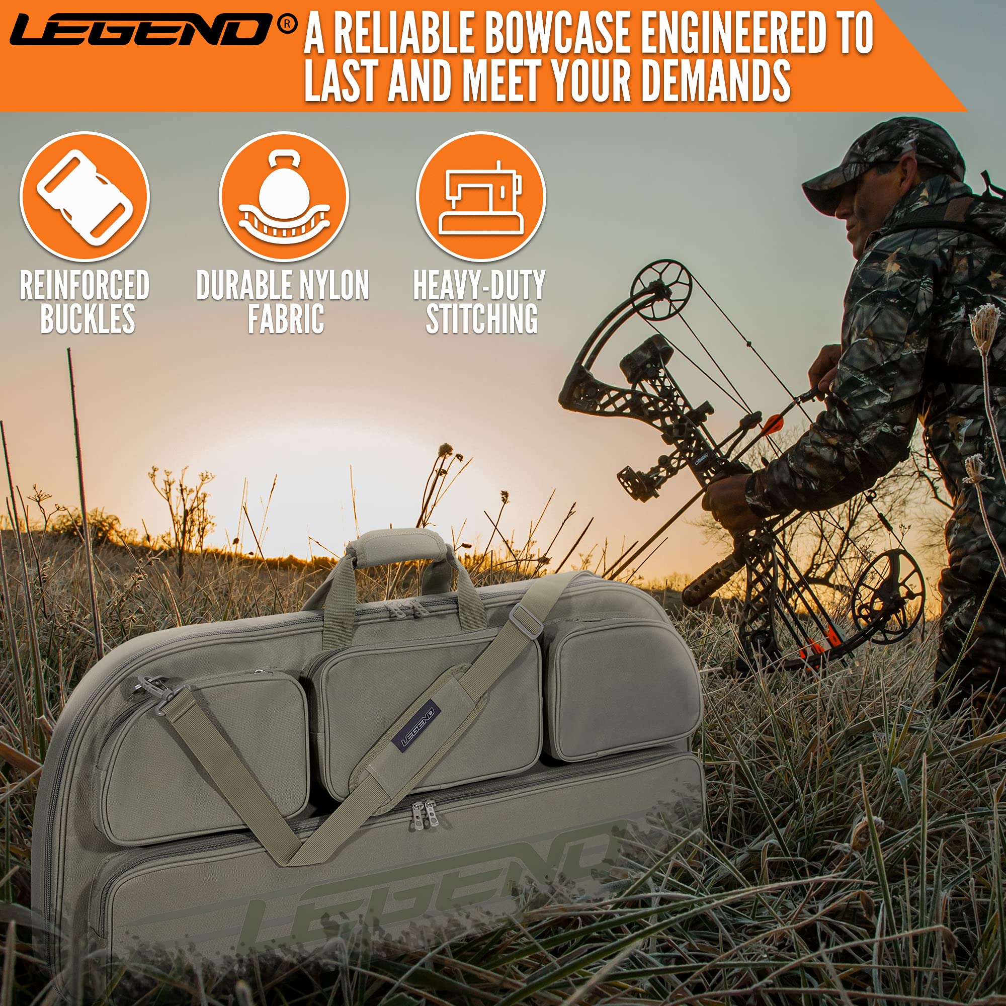 LEGEND Alpha Compound Bow Case - Durable Archery Bow Bag with Backpack & Shoulder Straps - Fits MTM Ultra Compact Arrow Cases - Includes Cam Protectors, Soft Padding & Extra Pockets (37