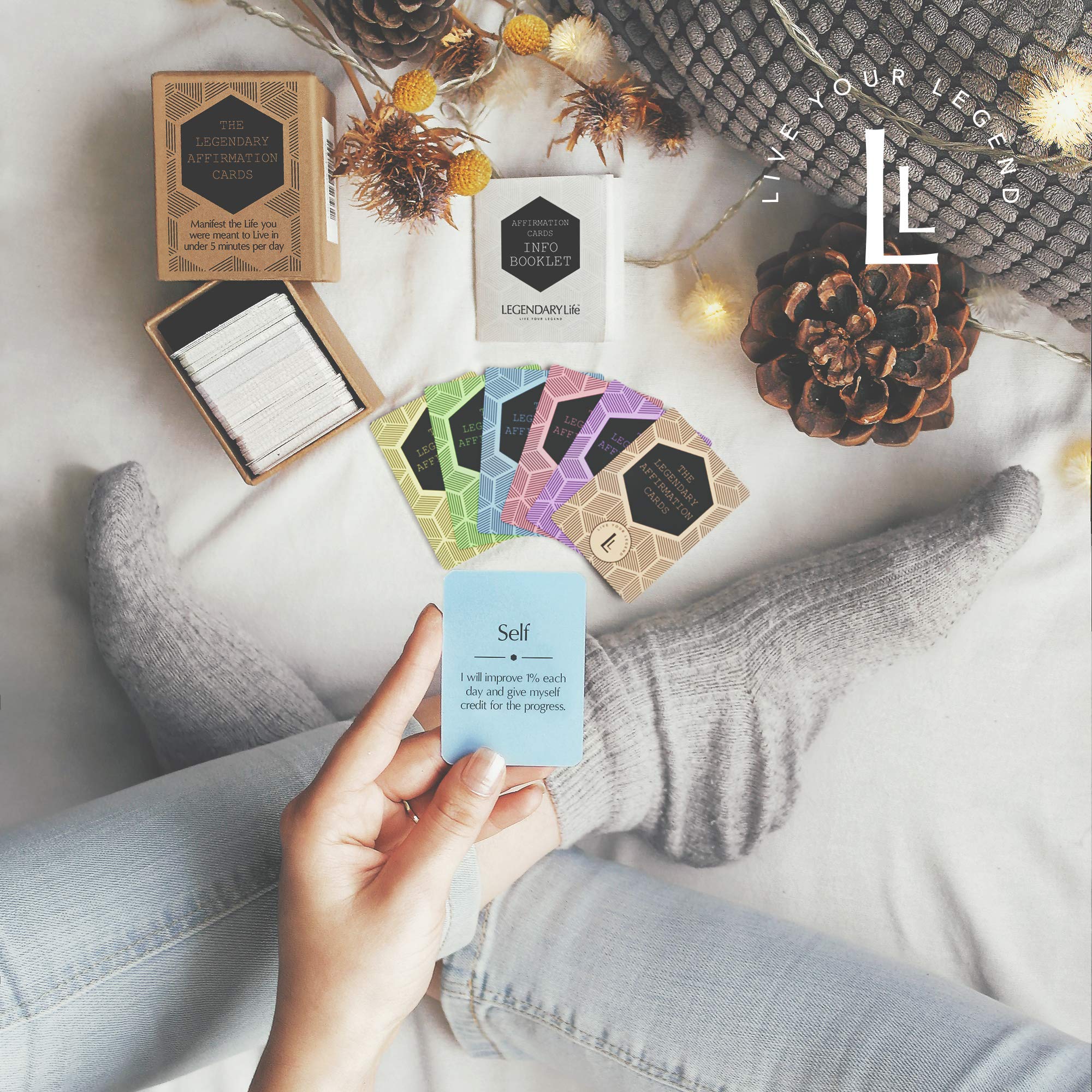 Legendary Life Affirmation Cards & Morning Journal - 120 Powerful Affirmations for Manifestation, Motivation, Goal Setting, Gratitude, Self Care & Personal Growth for Men & Women | Daily Inspiration, Mindfulness Practice & Positive Mindset Development