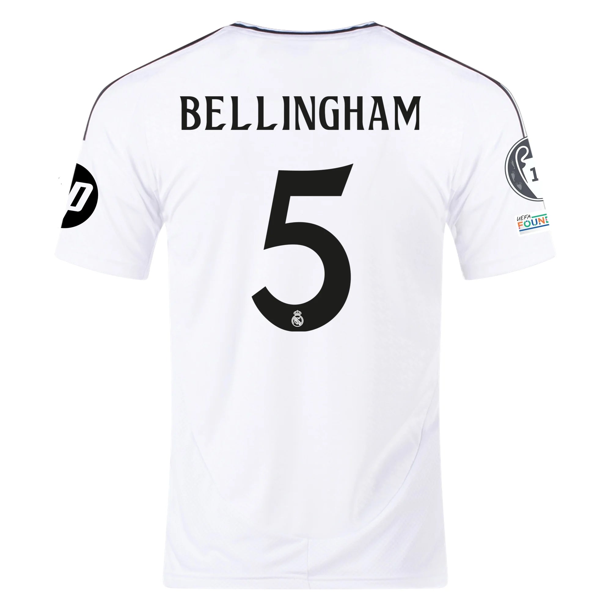 Adidas Jude Bellingham Real Madrid Authentic Home Jersey 2024/25 with Champions League Patches - White & Black Soccer Shirt for Fans & Players - Perfect for Match Day, Training & Collecting