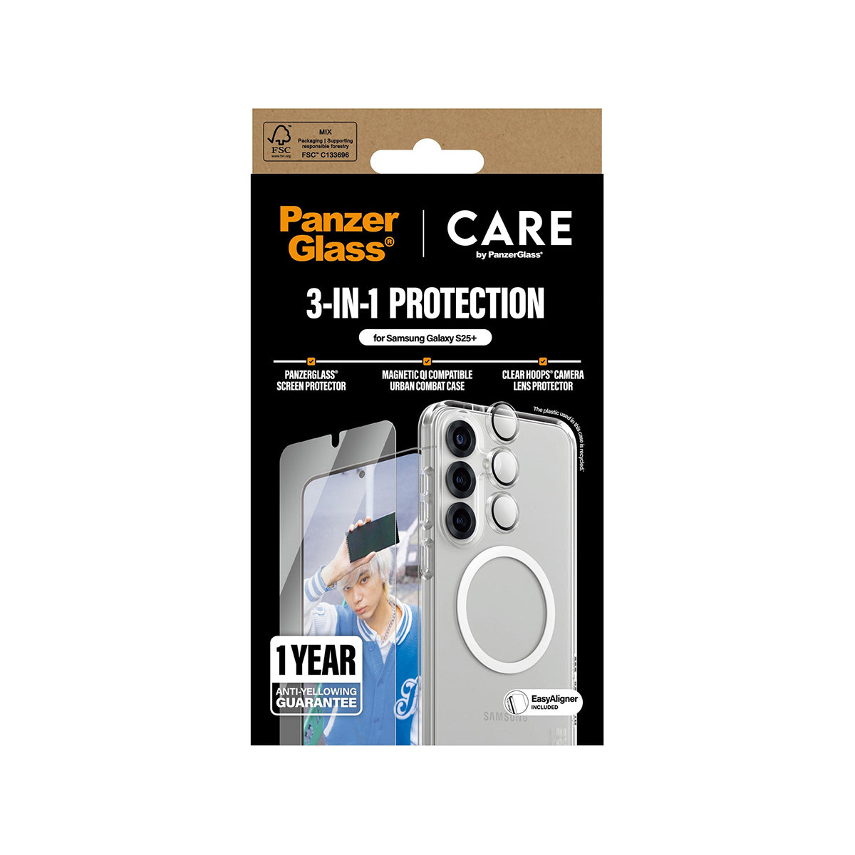 PanzerGlass CARE 3-in-1 Screen Protector Bundle for Samsung Galaxy S25 Plus - Tempered Glass, Camera Lens Protector & Cleaning Kit - Perfect for Work, Travel & Everyday Protection