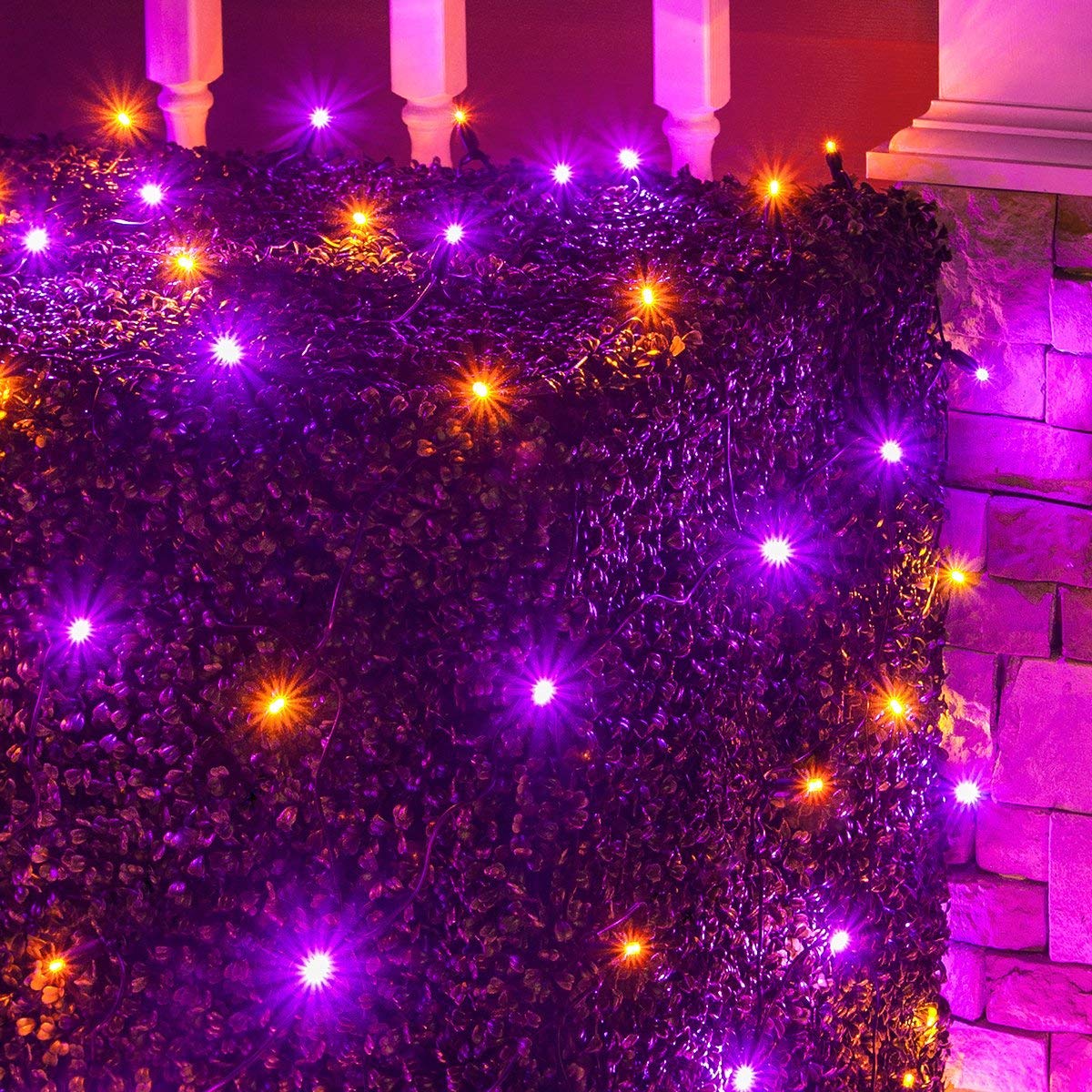 Halloween LED Net Lights - 100 Purple & Orange Mini Lights for Outdoor Decor