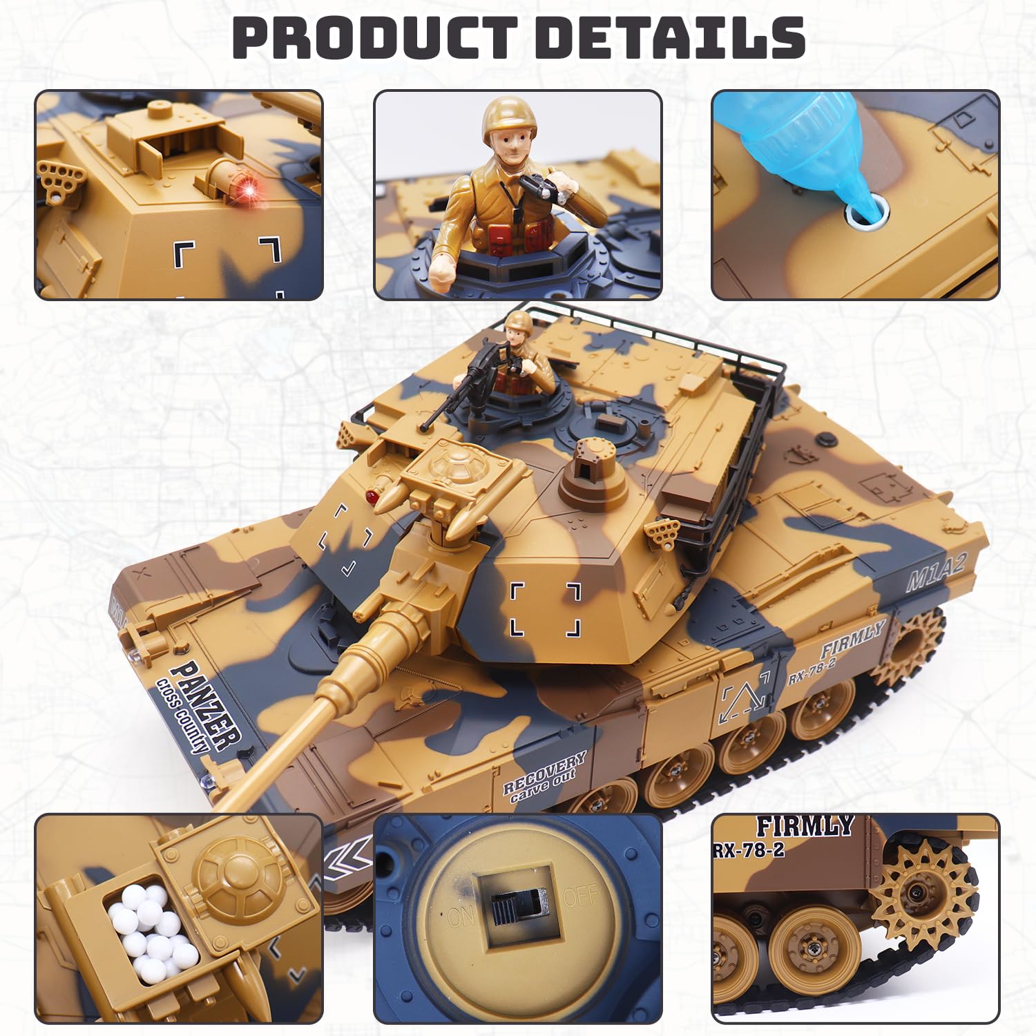 1/18 Scale US-M1A2 RC Tank - 23 Channel Remote Control Military Vehicle with BB Shooting, Rotating Turret, LED Lights, Sound & Smoke Effects | Realistic Battle Simulation Toy for Kids & Adults | Outdoor Play, Collection Display & War Game Reenactment